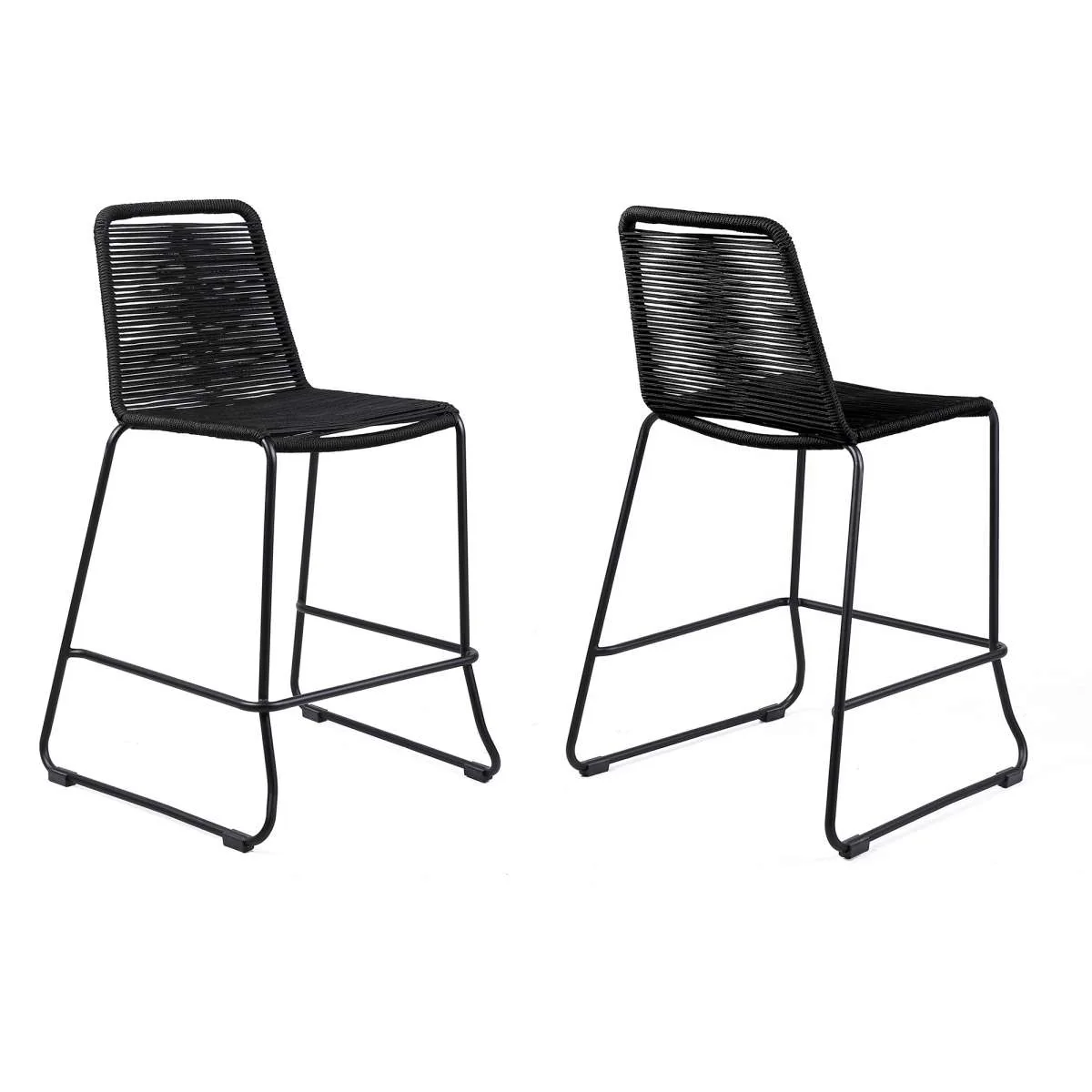 Shasta 26" Outdoor Metal and Black Rope Stackable Counter Stool - Set of 2 By Armen Living - Image 2