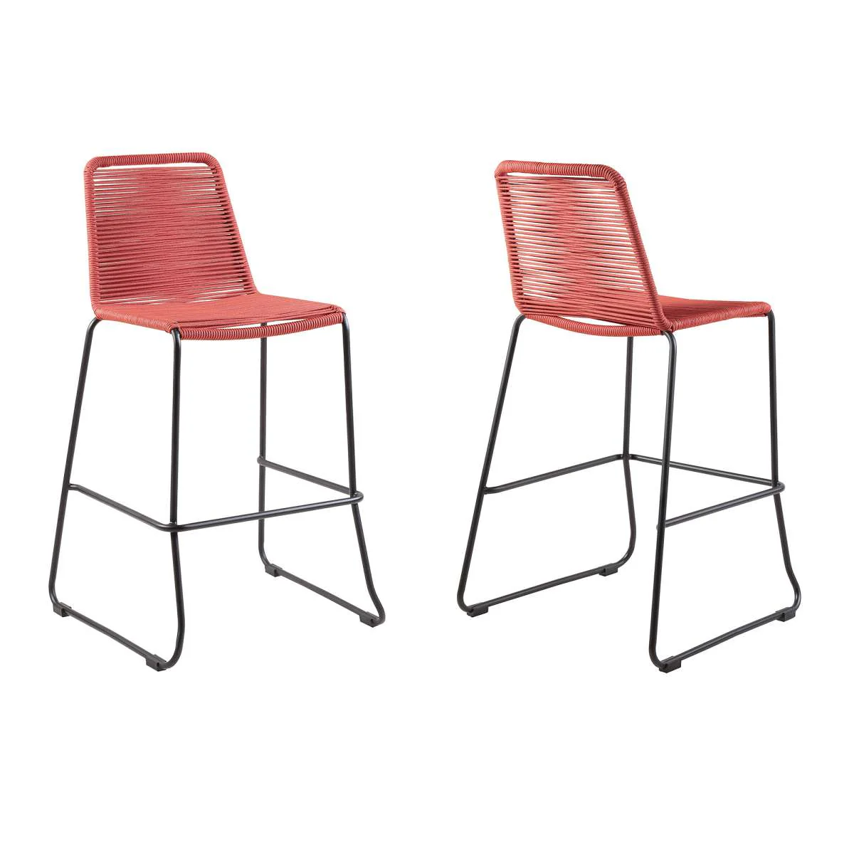 Shasta 26" Outdoor Metal and Brick Red Rope Stackable Counter Stool - Set of 2 By Armen Living - Image 2