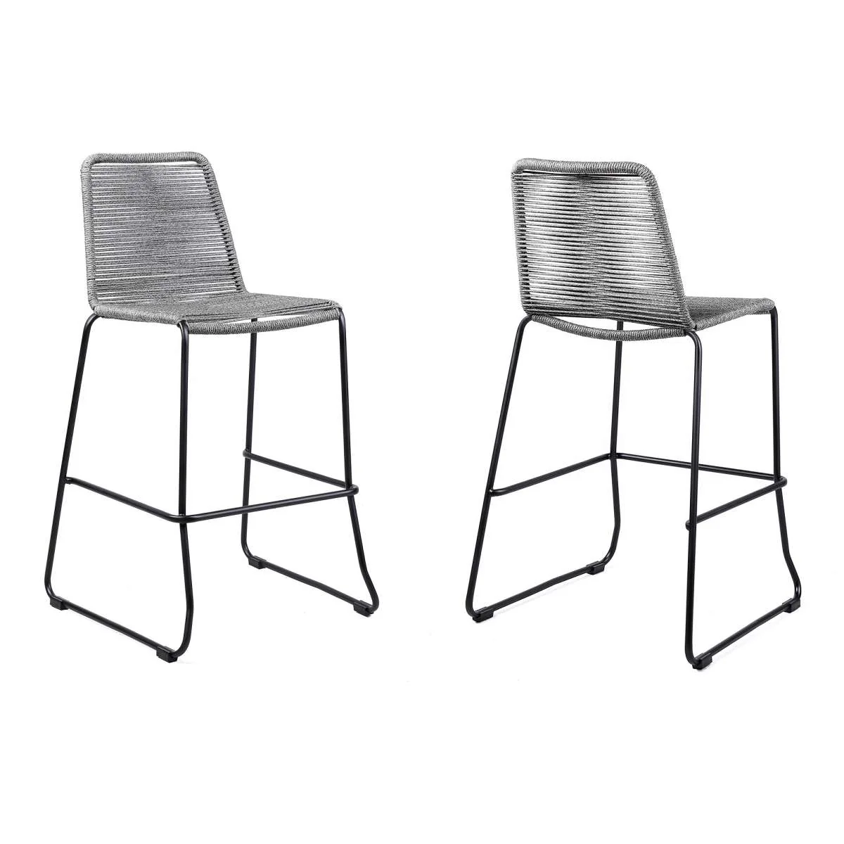 Shasta 26" Outdoor Metal and Grey Rope Stackable Counter Stool - Set of 2 By Armen Living - Image 2