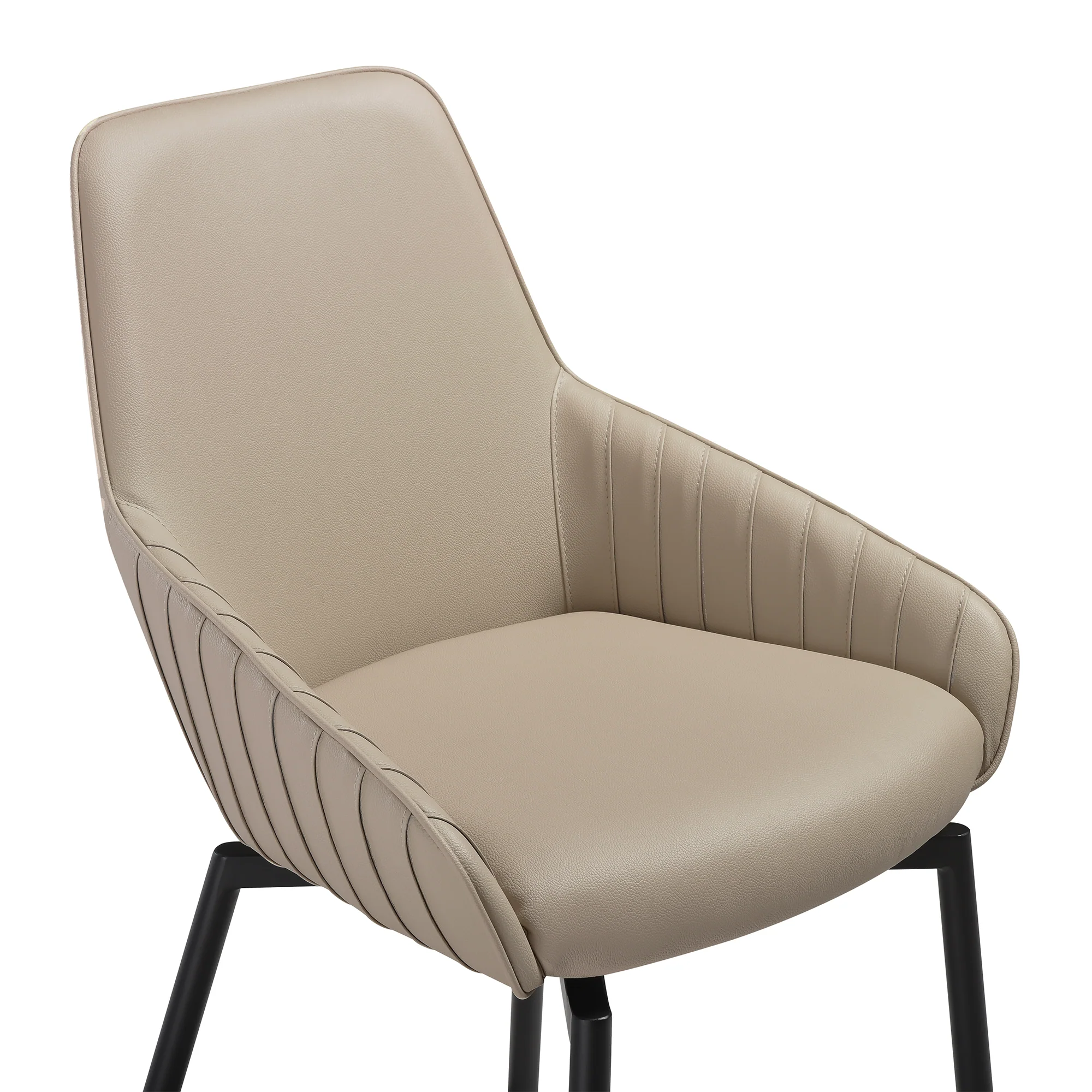 Shilo Swivel Upholstered Dining Chair in Champagne Faux Leather with Black Metal Legs - Set of 2 By Armen Living - Image 8