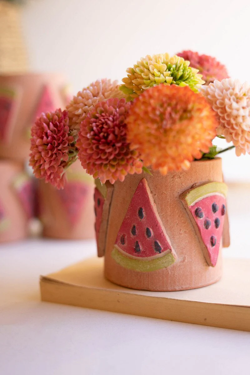 Short Clay Watermelon Vase By Kalalou - Image 2
