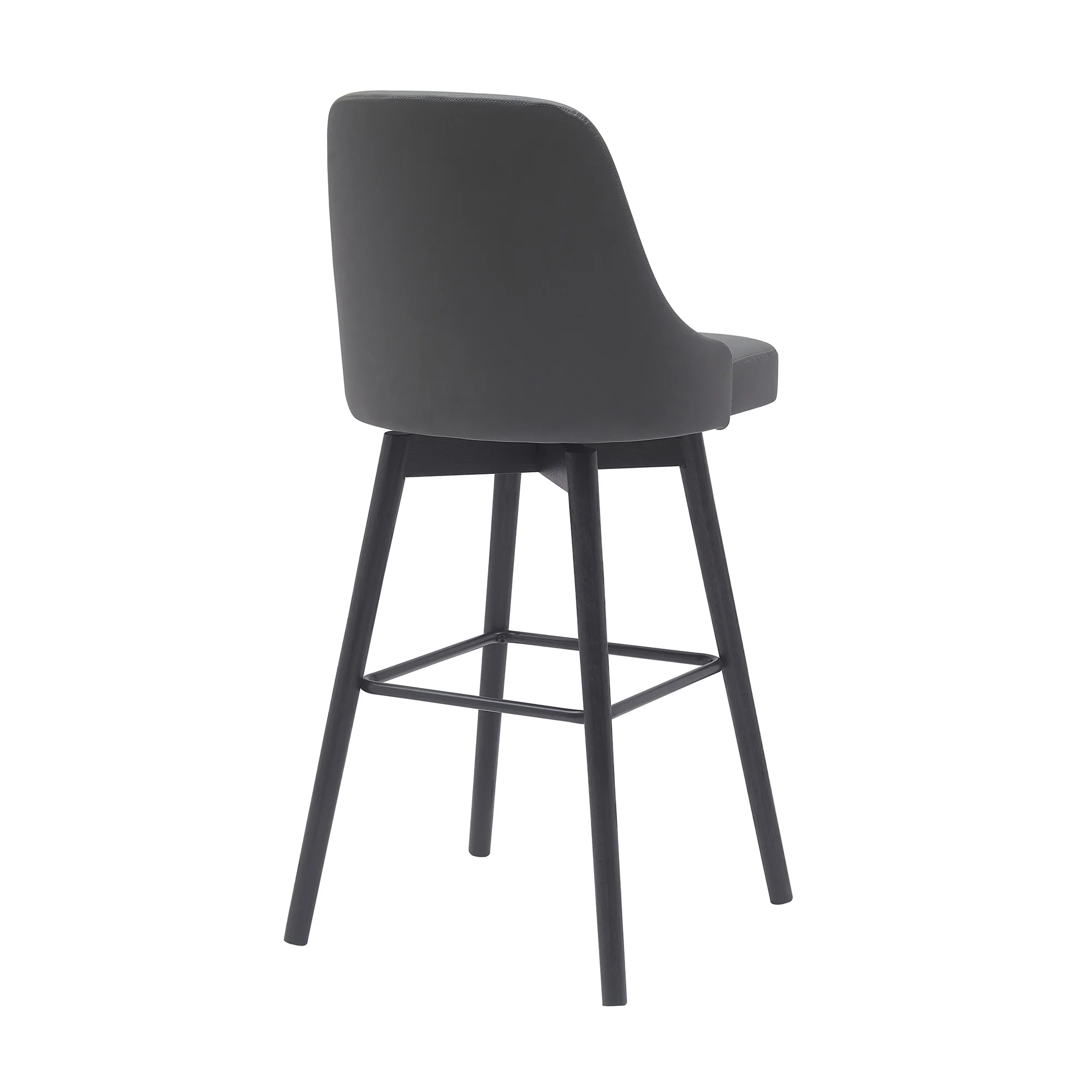 Sicily 30" Swivel Black Wood Bar Stool in Gray Faux Leather By Armen Living - Image 4