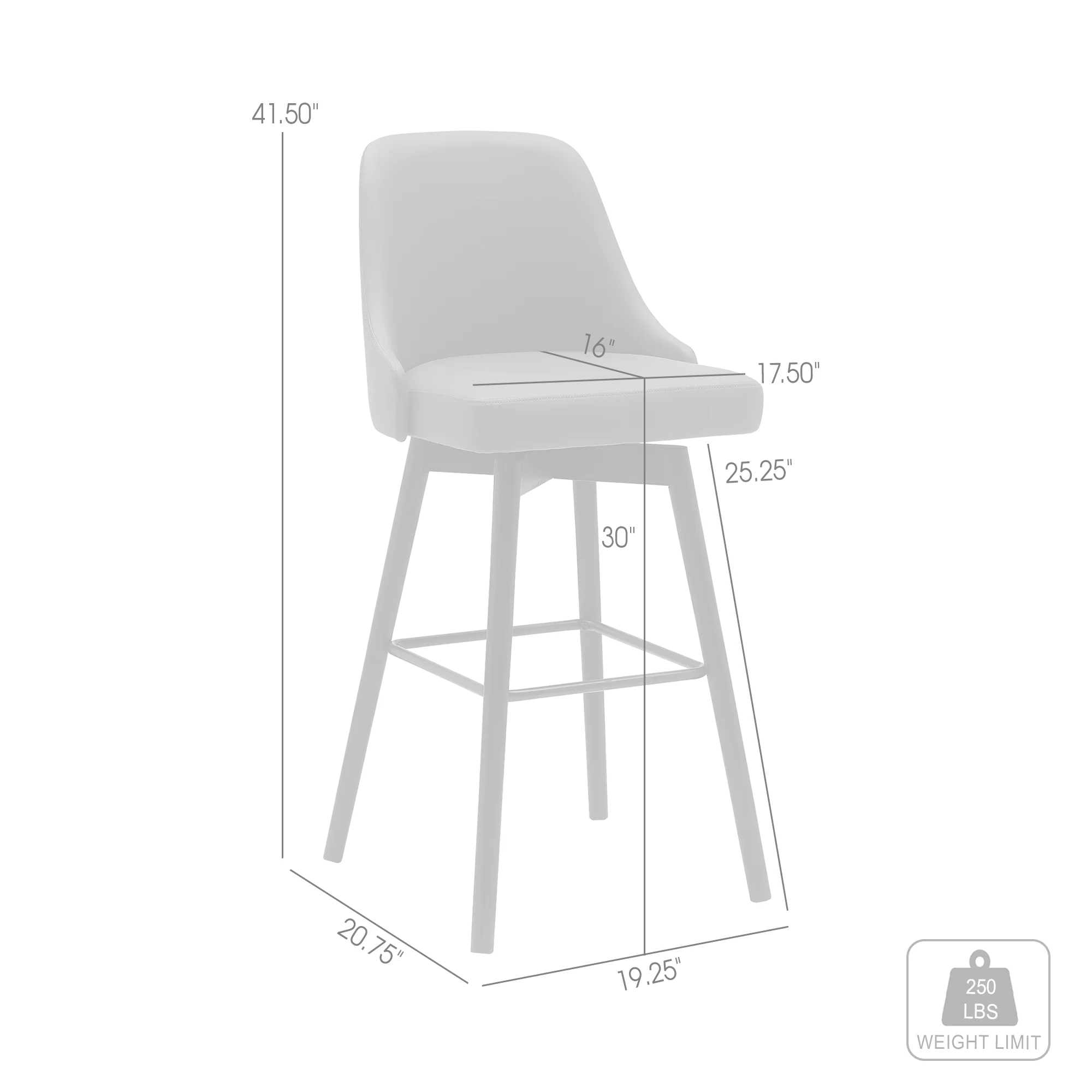 Sicily 30" Swivel Black Wood Bar Stool in Gray Faux Leather By Armen Living - Image 8