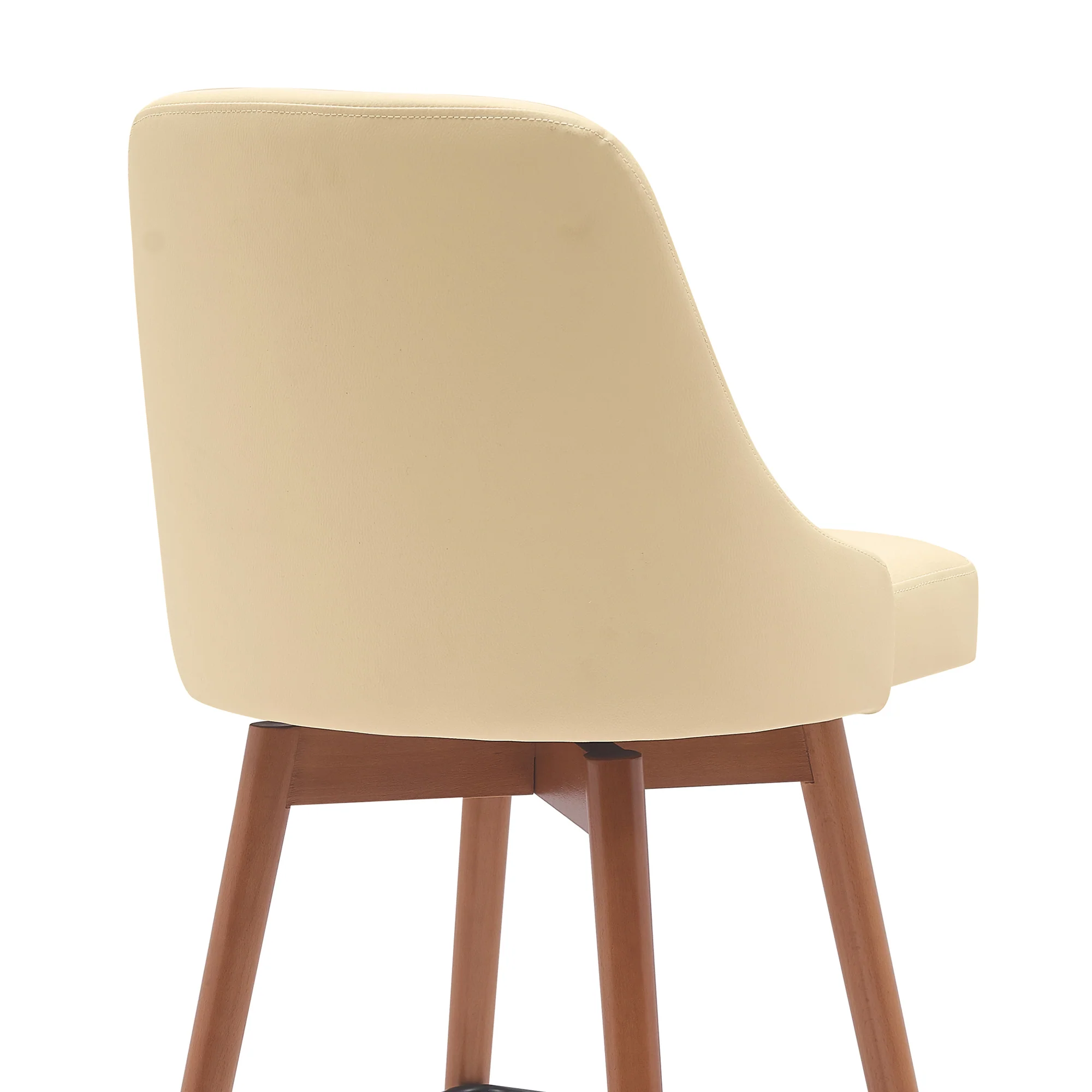 Sicily 30" Swivel Walnut Wood Bar Stool in Cream Faux Leather By Armen Living - Image 5
