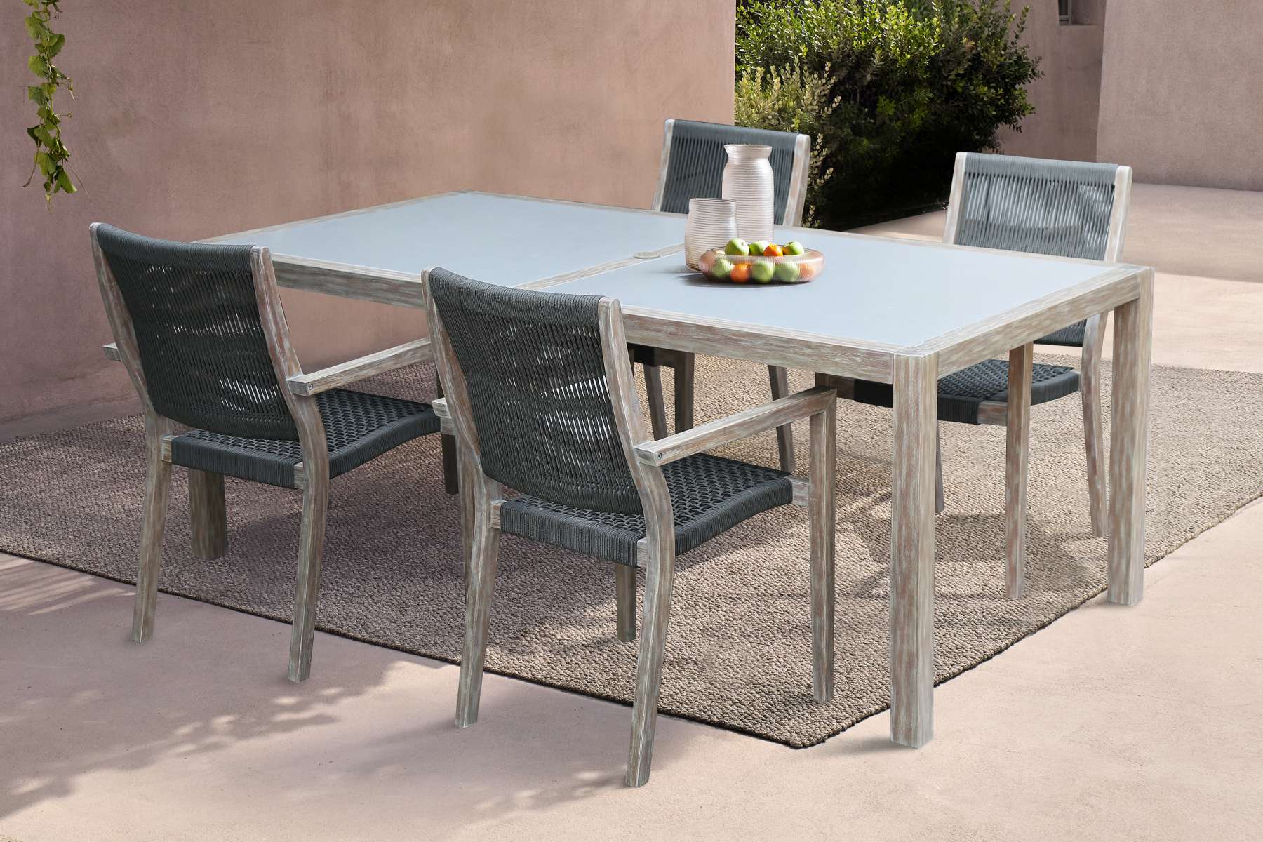 Sienna and Madsen 5 Piece Outdoor Eucalyptus Dining Set with Grey Teak Finish By Armen Living