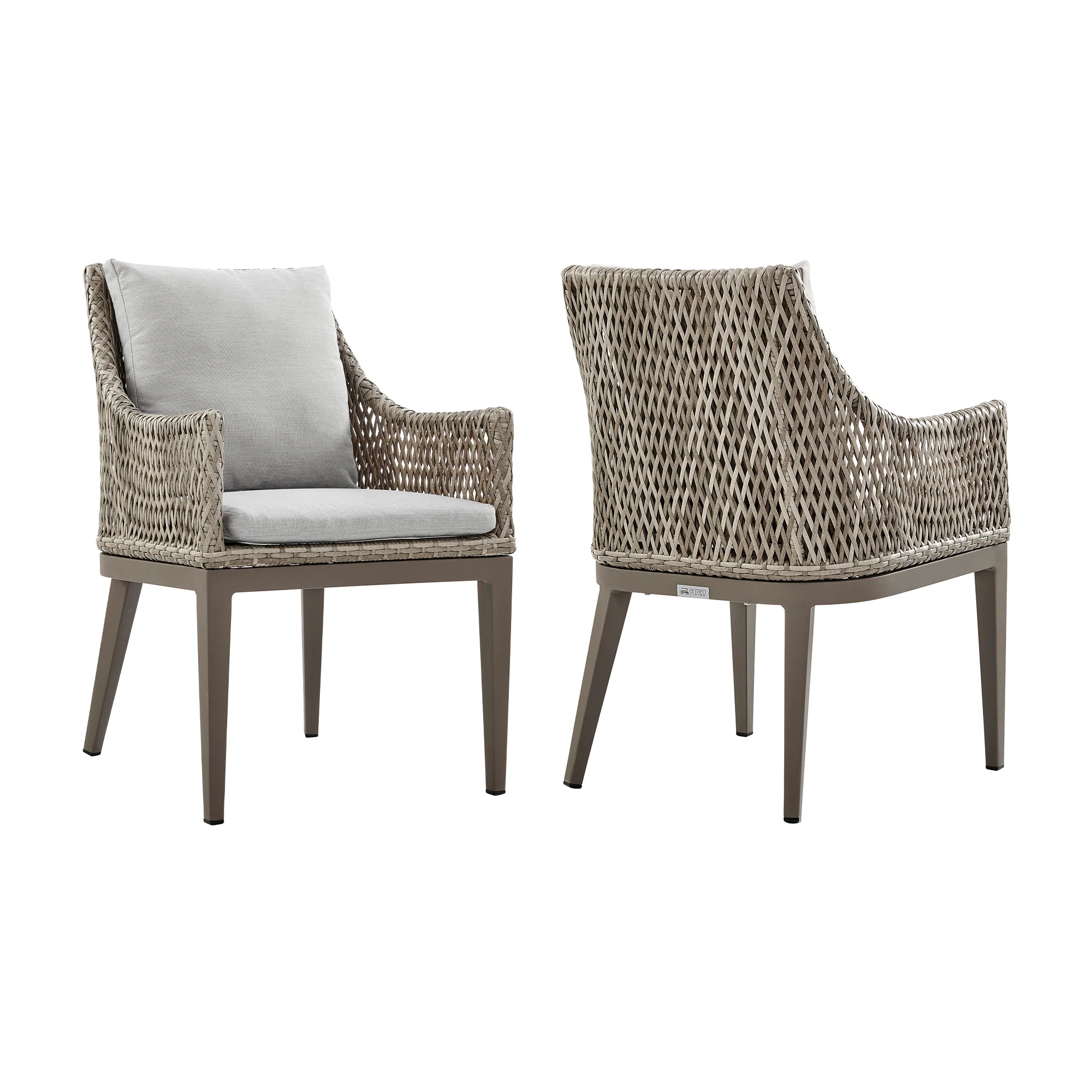 Silvana Outdoor Wicker and Aluminum Gray Dining Chair with Beige Cushions - Set of 2 By Armen Living - Image 2
