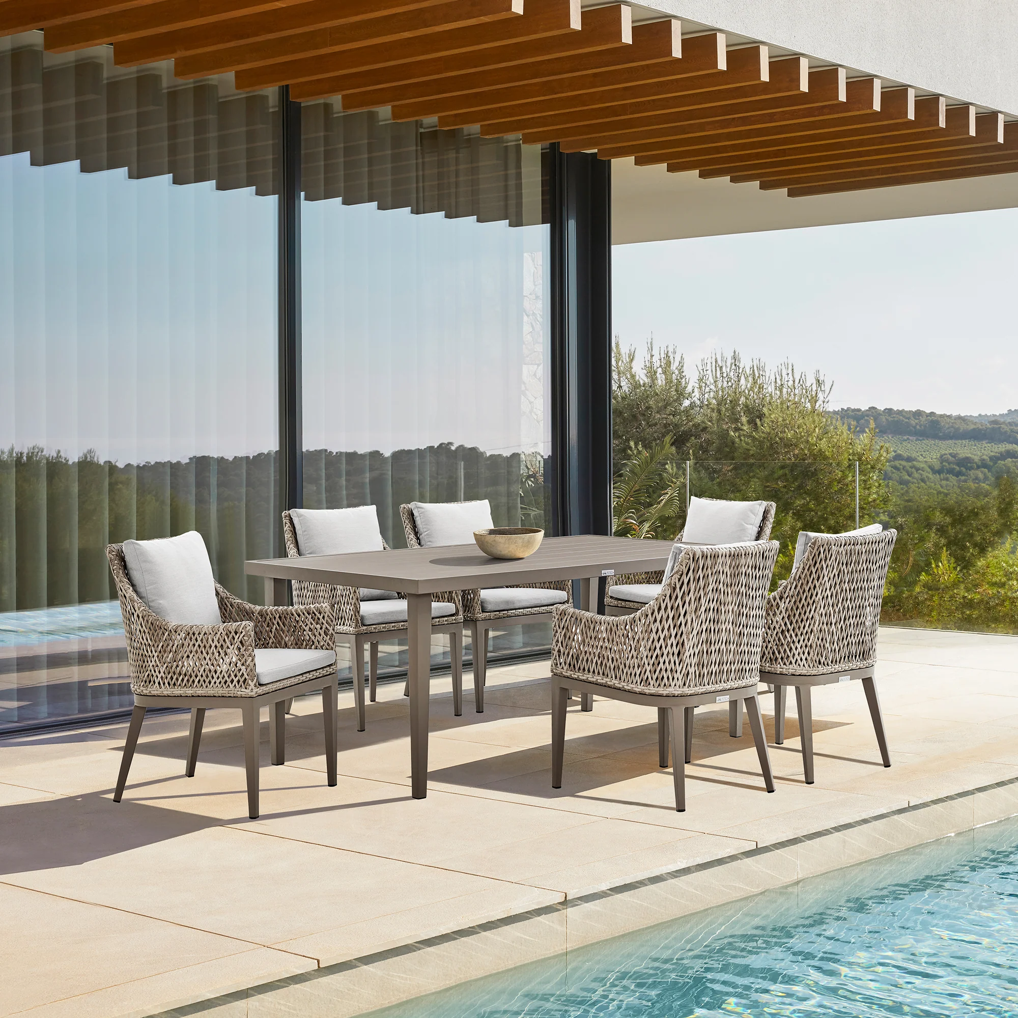 Silvana Outdoor Wicker and Aluminum Gray Dining Chair with Beige Cushions - Set of 2 By Armen Living - Image 3