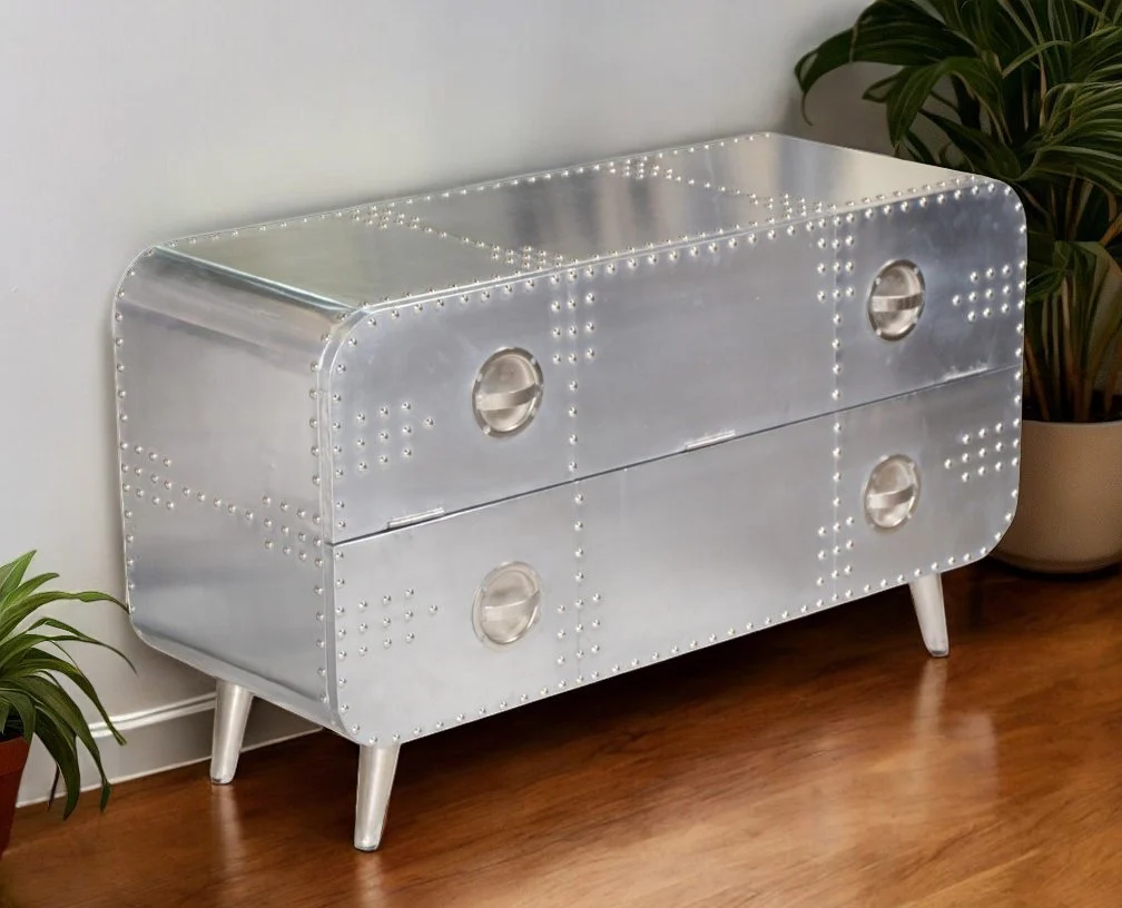 Silver Aluminum Enclosed Storage TV Stand By Homeroots