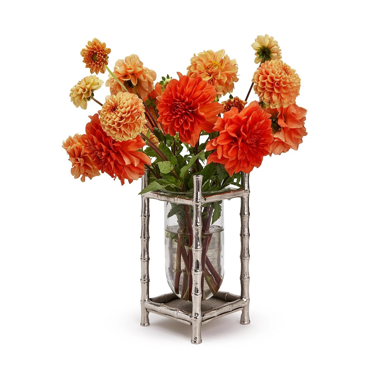 Silver Bamboo Vase with Glass Vessel Set Of 2 By Tozai Home