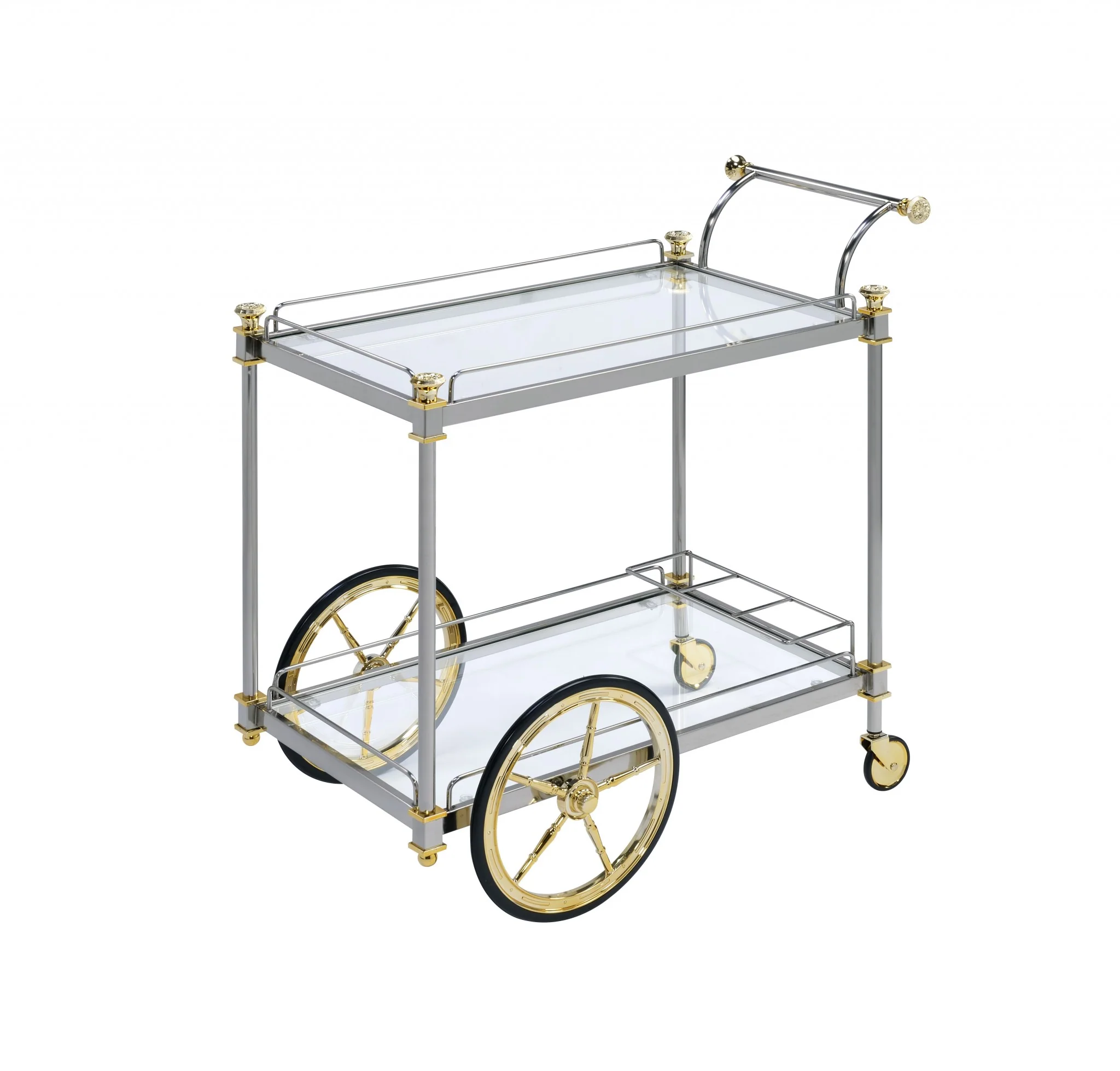 Silver Gold Clear Glass Metal Casters Serving Cart By Homeroots