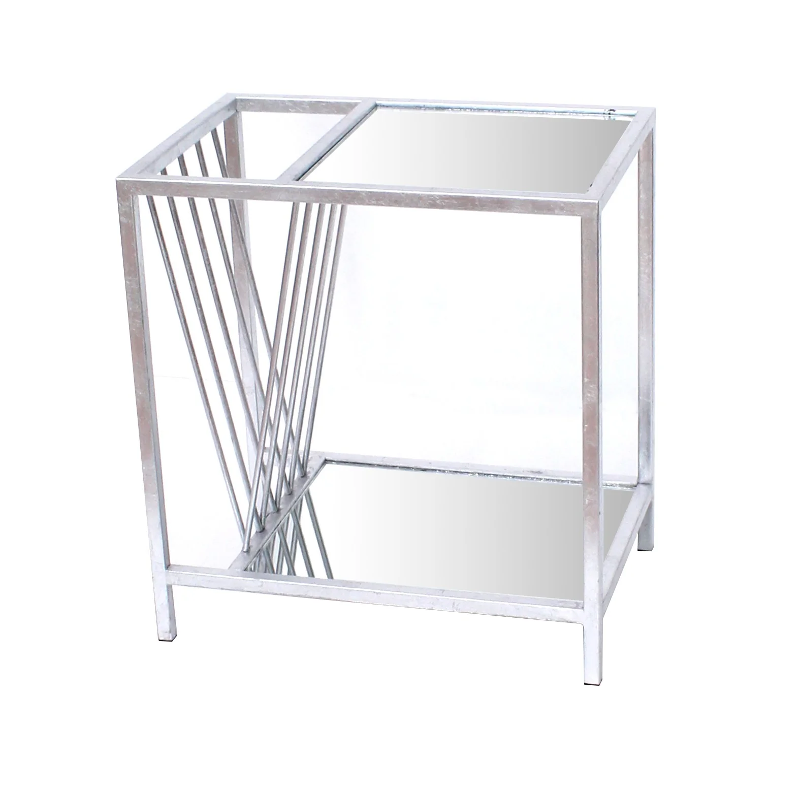 Silver Mirrored Glass And Iron End Table With Shelf By Homeroots