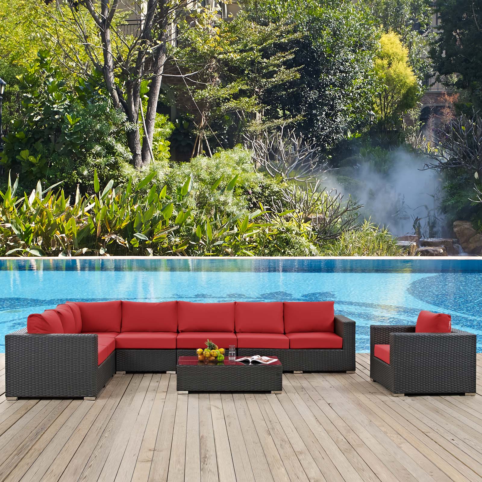 Sojourn 7 Piece Outdoor Patio Sunbrella® Sectional Set By Modway - EEI-2013