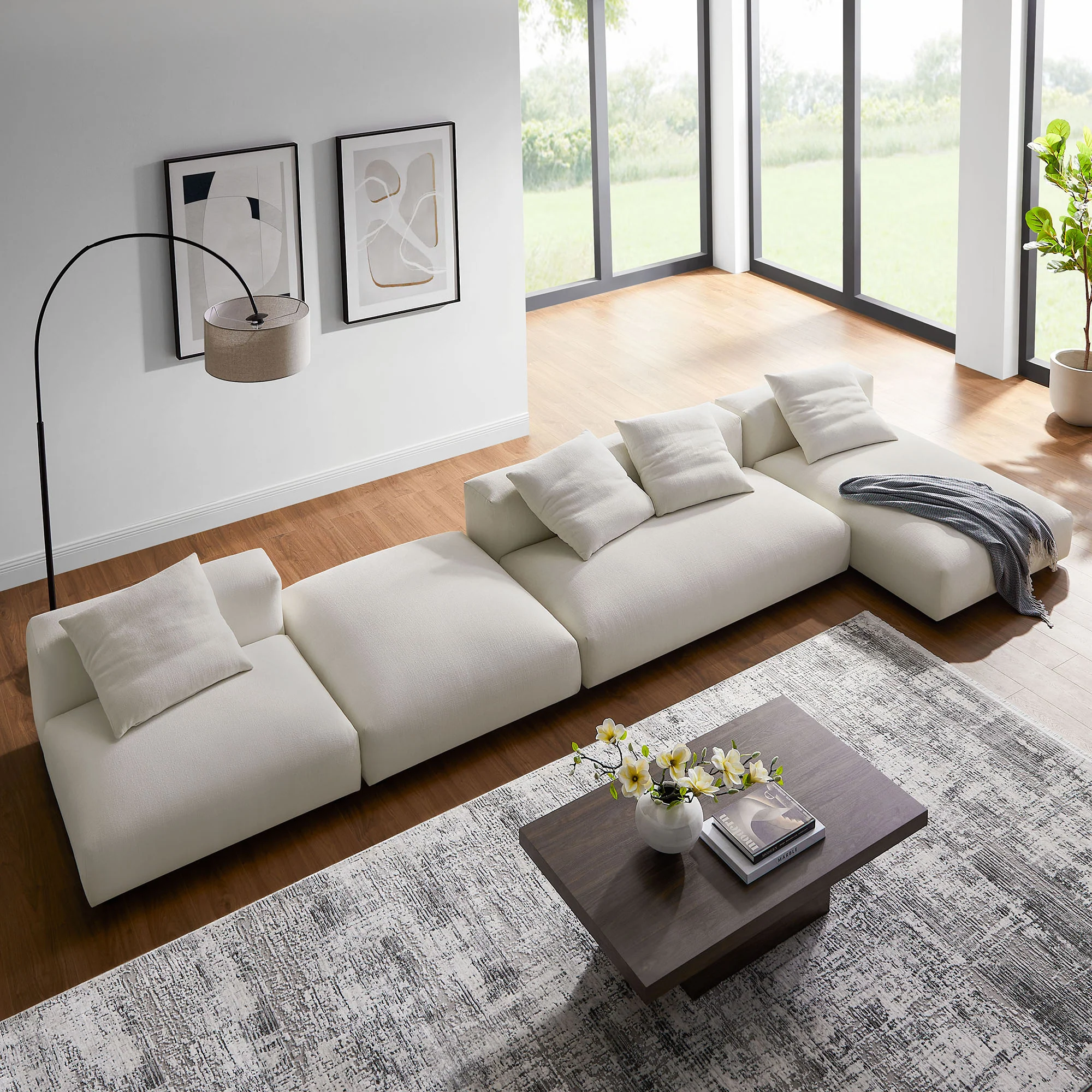Solace 4-Piece Modular Upholstered Fabric Sectional Sofa With Ottoman by Modway - Image 26