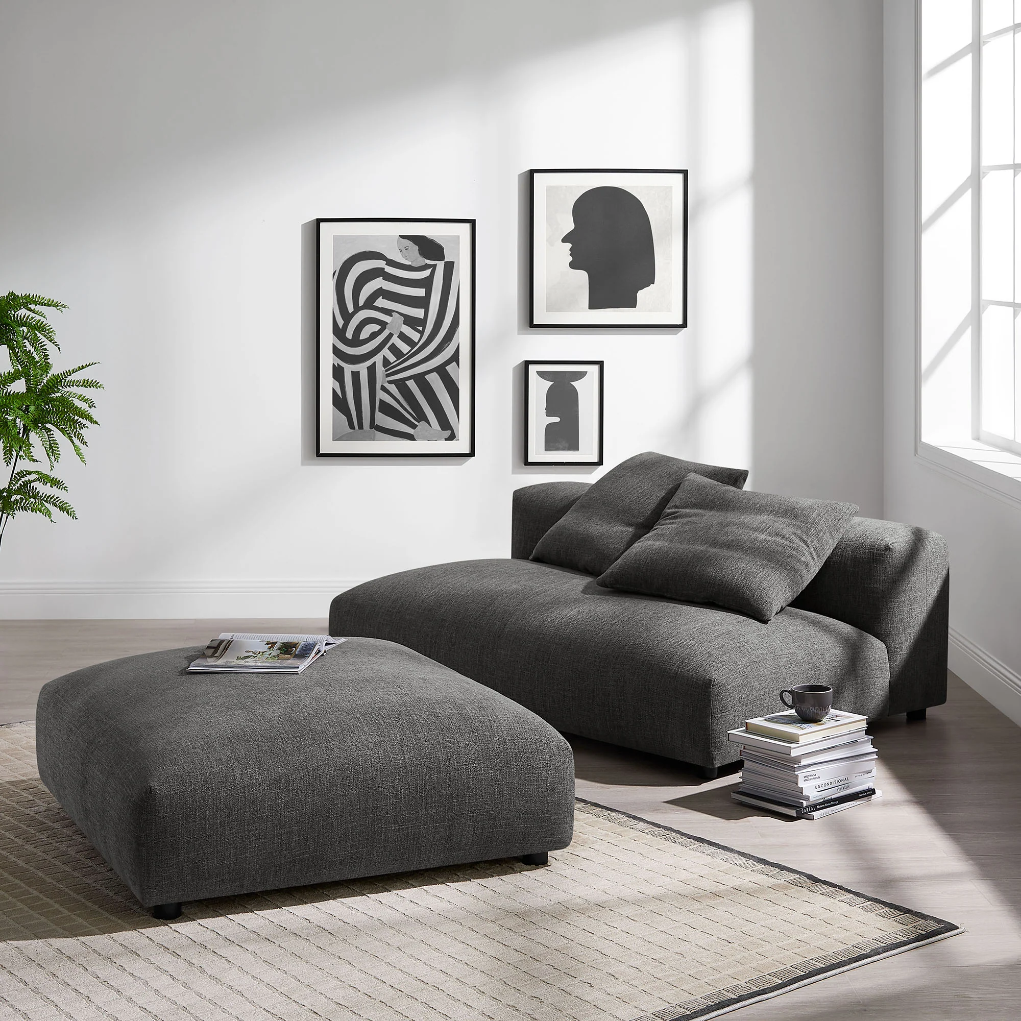 Solace Modular Upholstered Fabric Armless Loveseat and Ottoman Set by Modway
