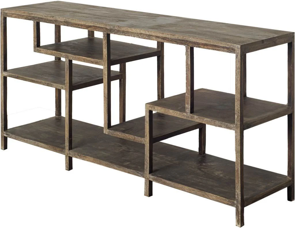 Solid Mango Wood Finish Console Table With Multi Level Shelf By Homeroots