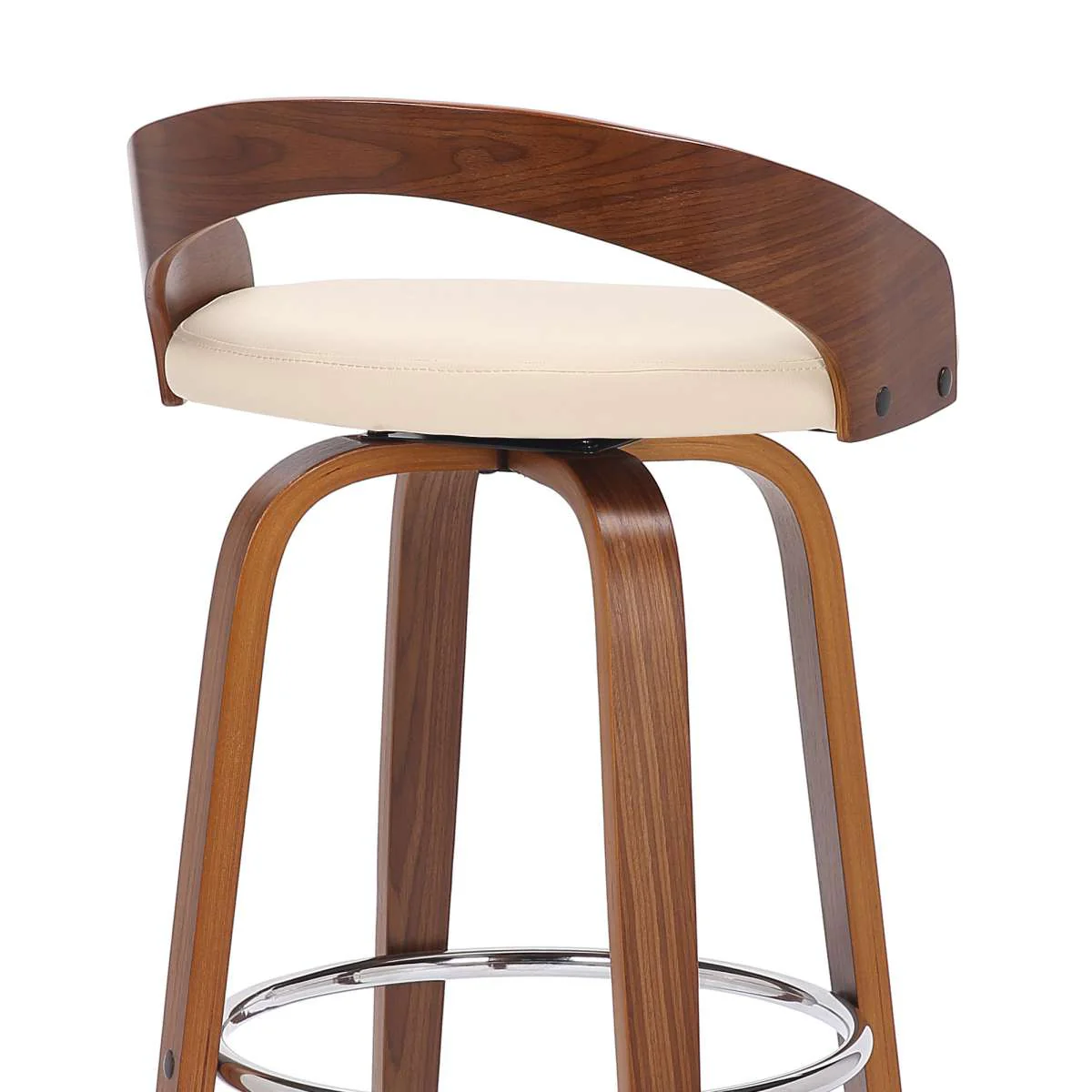Sonia 30" Bar Height Swivel Cream Faux Leather and Walnut Wood Bar Stool By Armen Living - Image 6