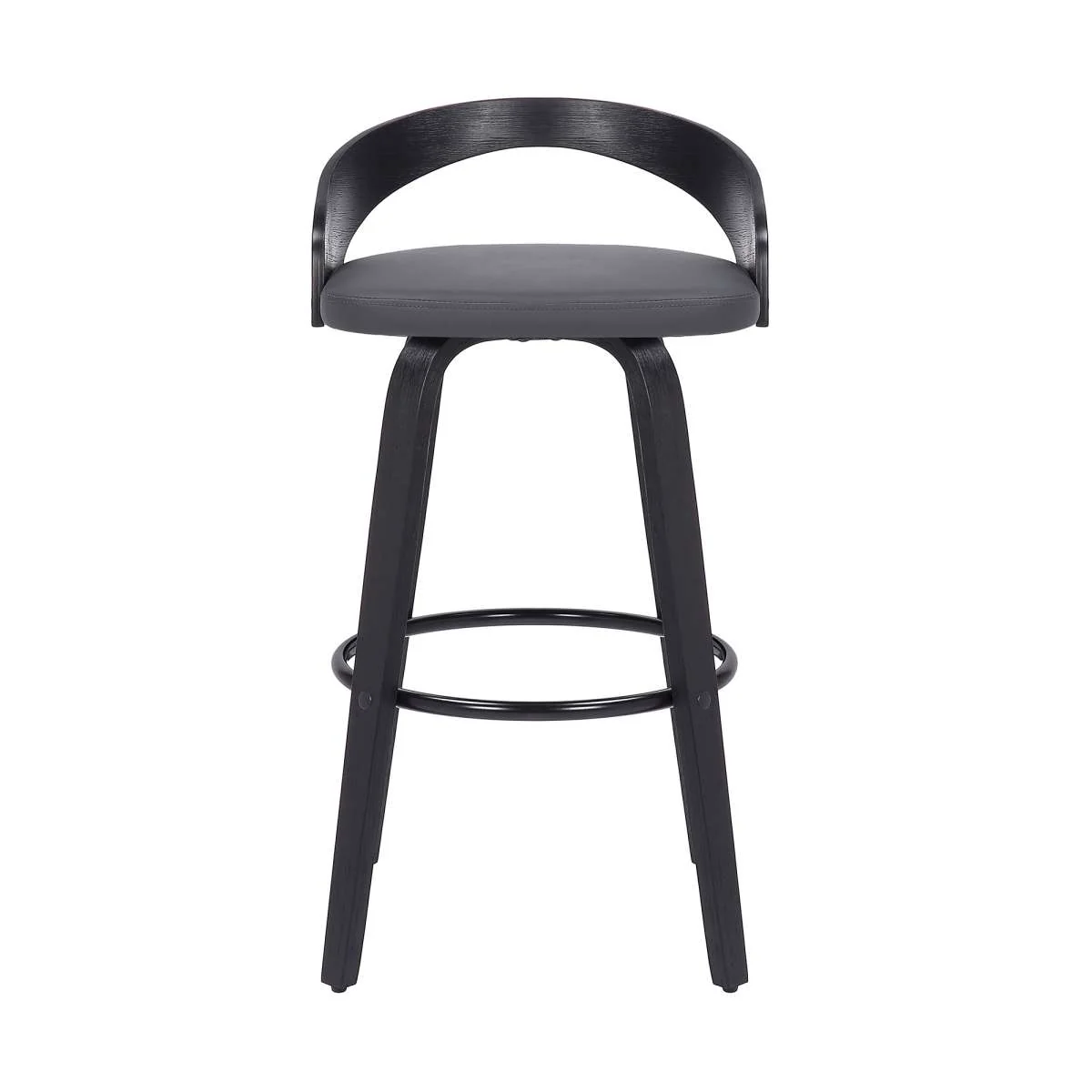 Sonia 30" Bar Height Swivel Grey Faux Leather and Black Wood Bar Stool By Armen Living - Image 2