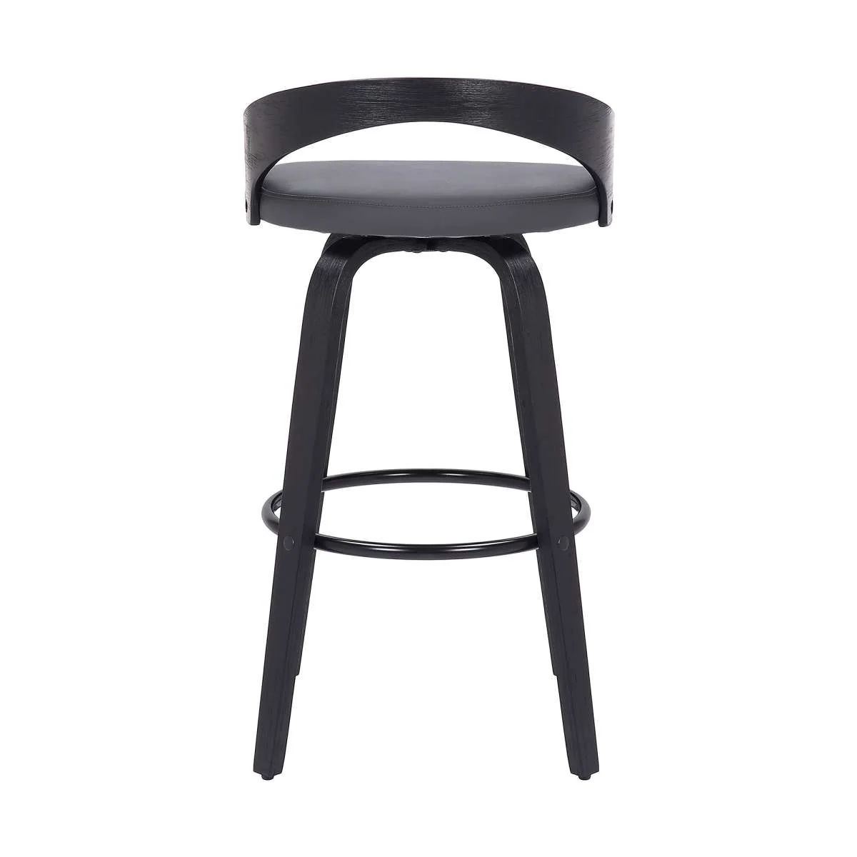 Sonia 30" Bar Height Swivel Grey Faux Leather and Black Wood Bar Stool By Armen Living - Image 4