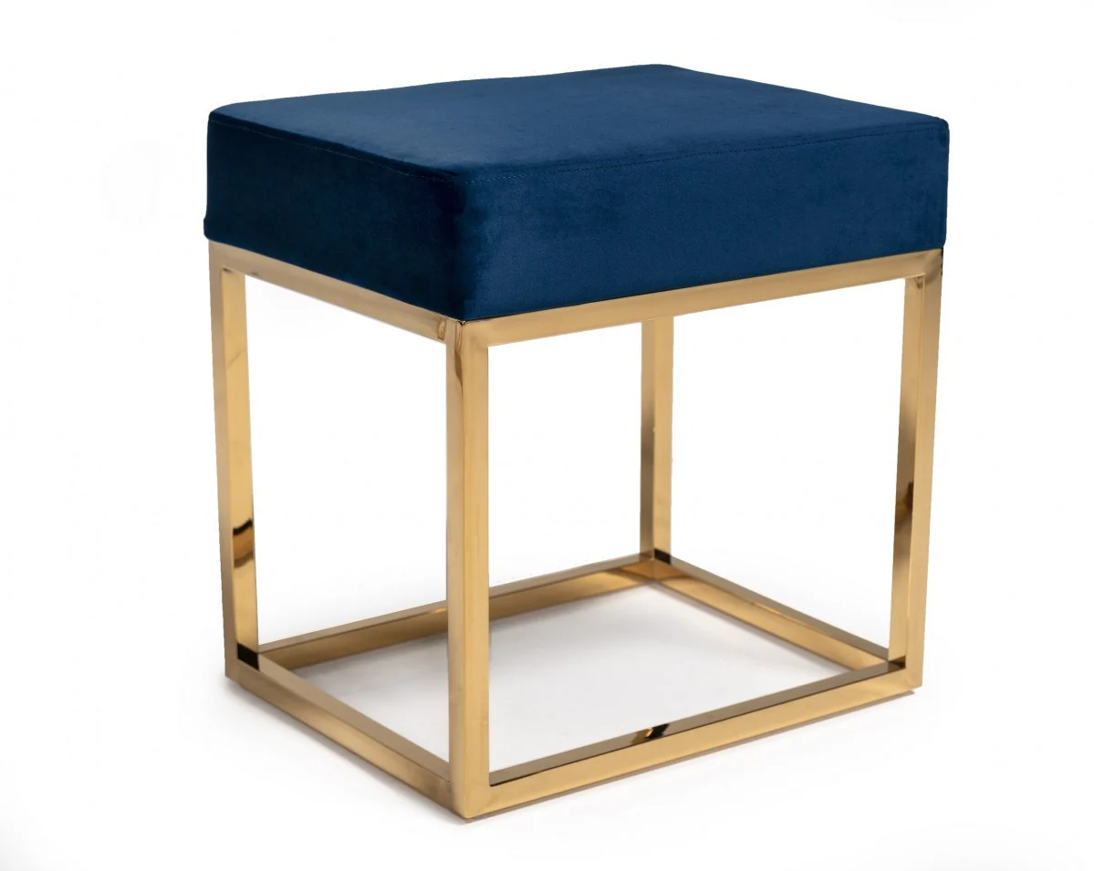 Square Modern Blue Velvet Ottoman with Gold Stainless Steel By Homeroots