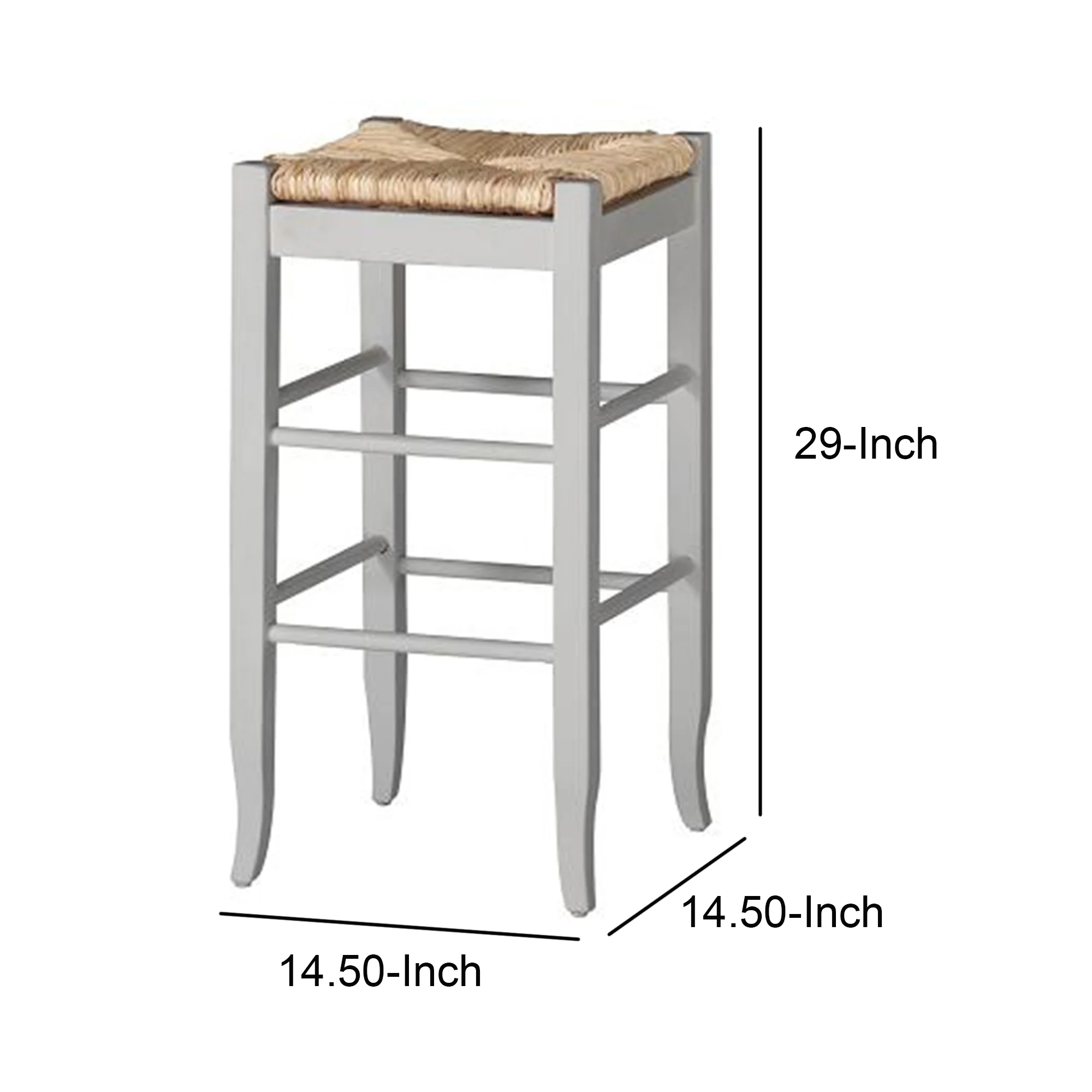 Square Wooden Frame Barstool with Hand Woven Rush, White and Brown By Benzara - Image 5
