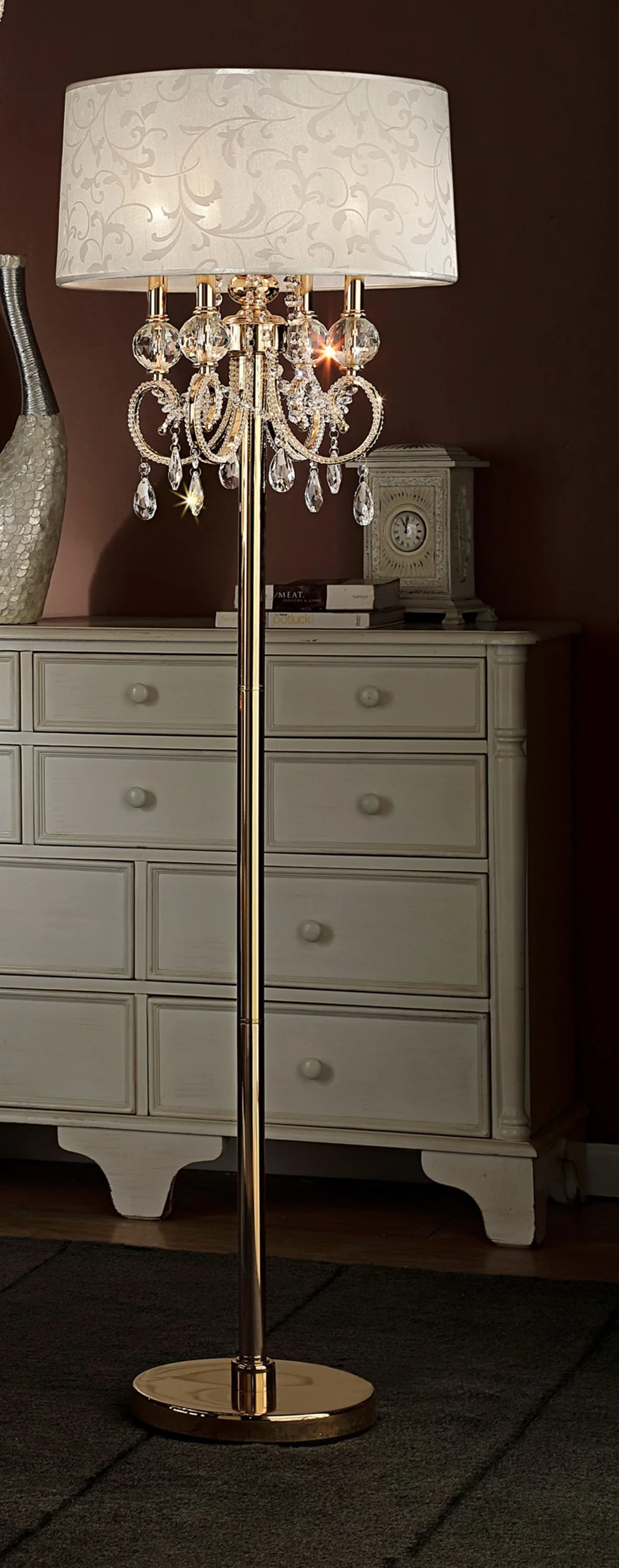 Stunning Brass Gold Finish Floor Lamp with Crystal Accents By Homeroots