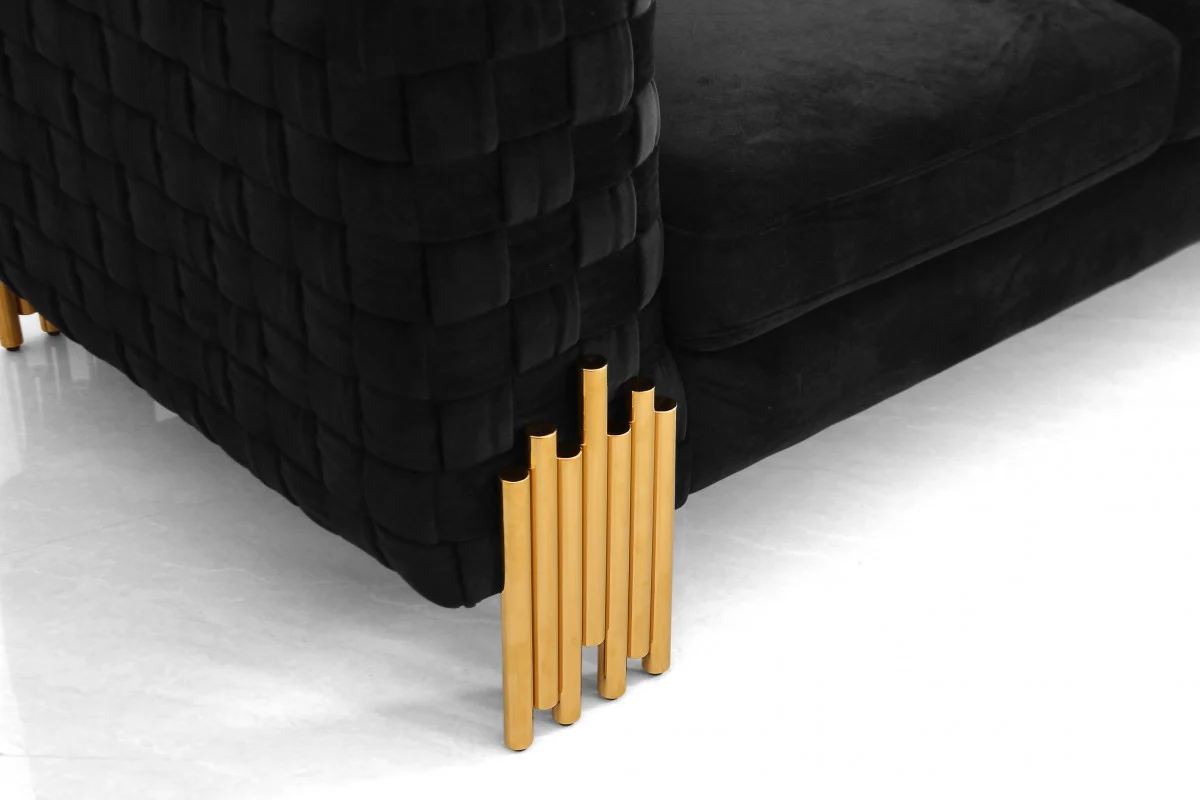 Stylish 69" Black Velvet And Gold Accent Loveseat By Homeroots - Image 4