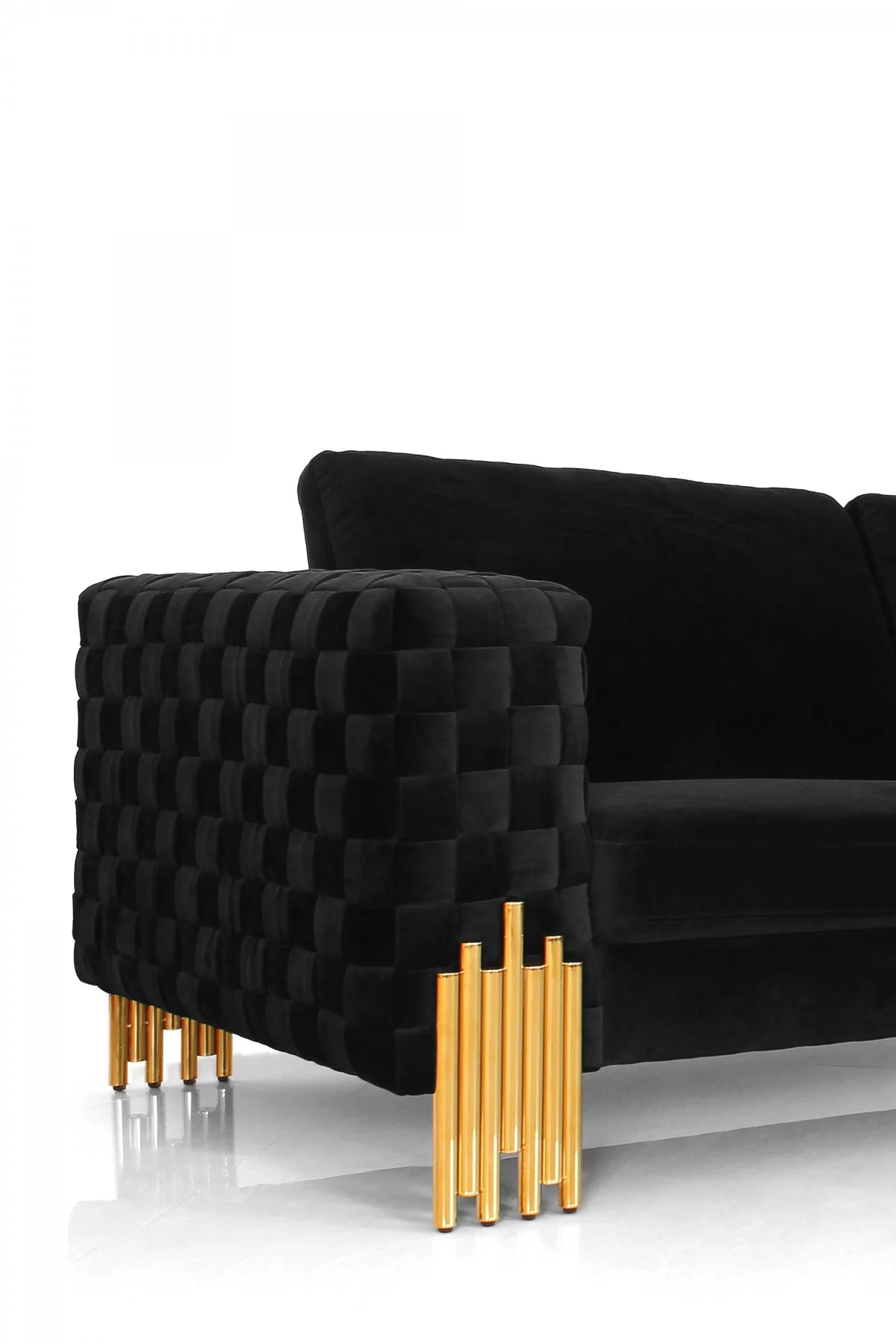 Stylish Black Velvet And Gold Accent Sofa By Homeroots - Image 4