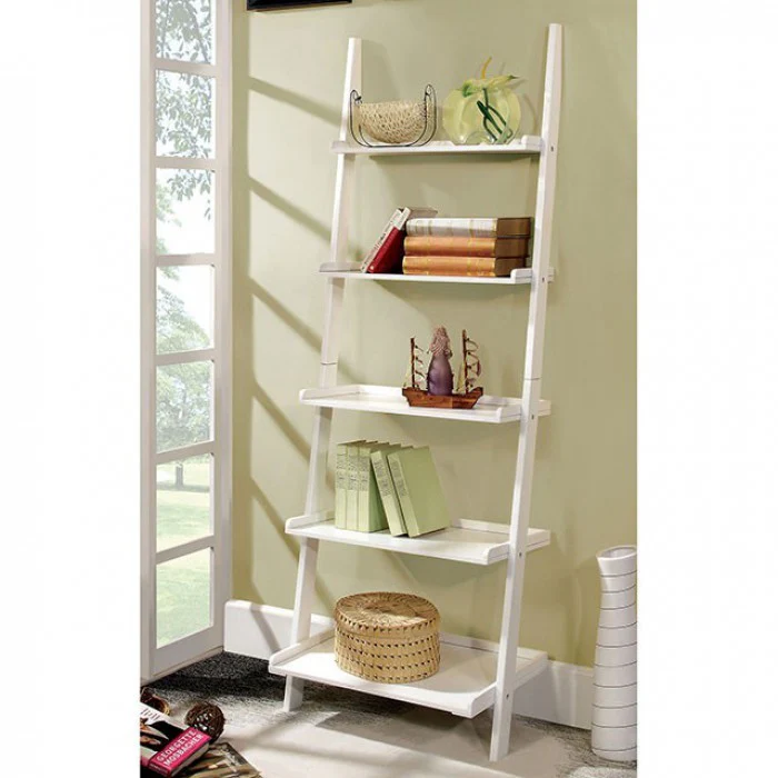 Stylized Contemporary 5 Tier Ladder Shelf, White By Benzara