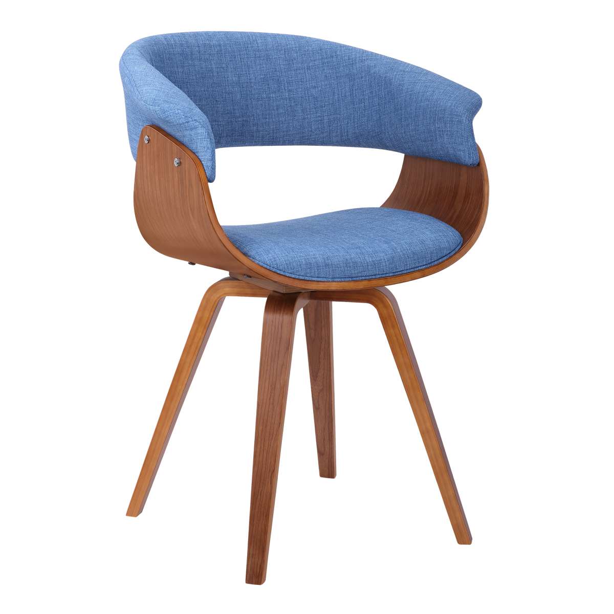 Summer Mid-Century Chair in Blue Fabric with Walnut Wood Finish By Armen Living