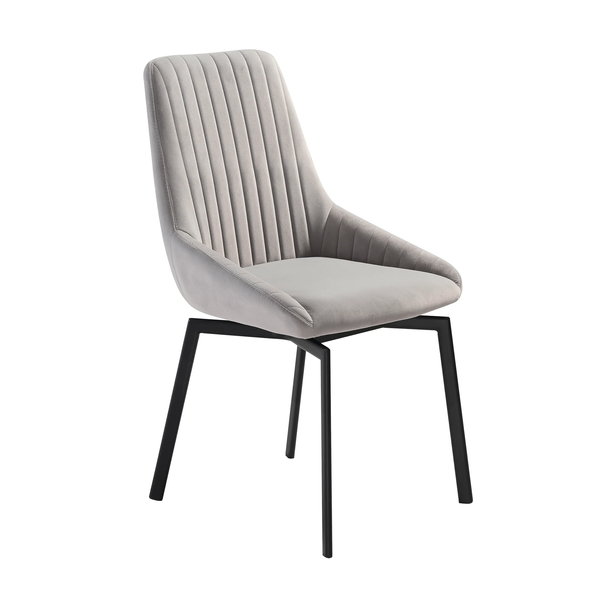 Susie Swivel Upholstered Dining Chair in Gray Fabric with Black Metal Legs - Set of 2 By Armen Living - Image 4