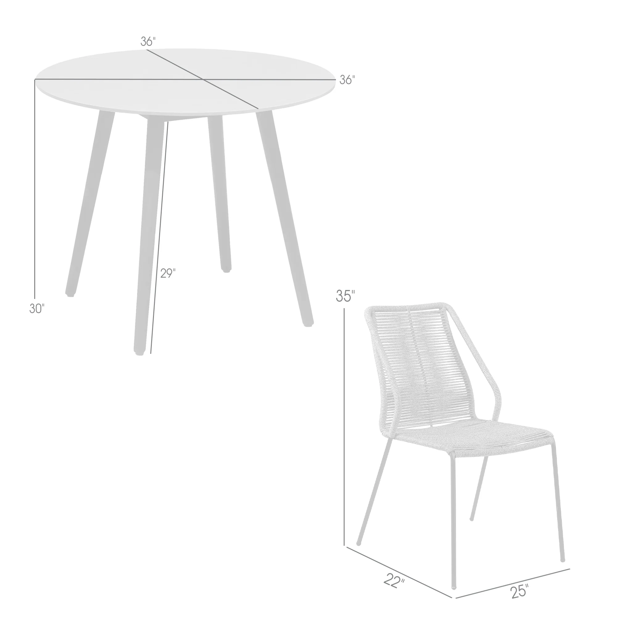 Sydney and Clip 3 Piece Outdoor Patio 36" Dining Set in Black Eucalyptus Wood and Black Rope By Armen Living - Image 19