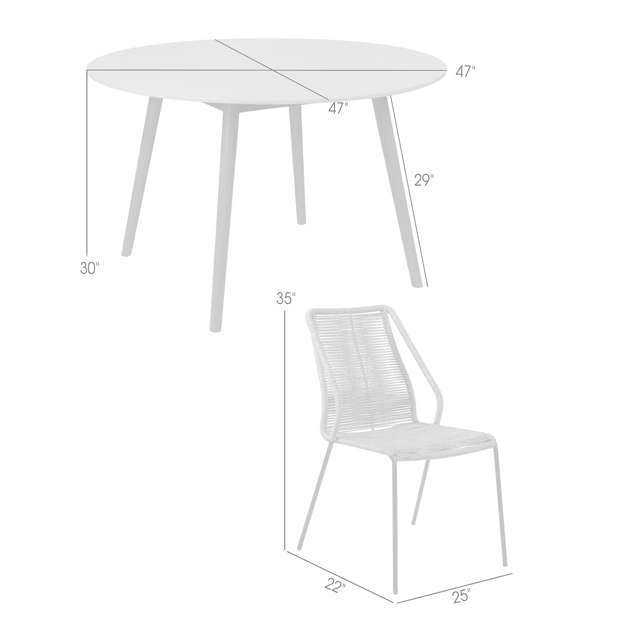 Sydney and Clip Outdoor Patio 5 Piece Dining Set in Grey Rope with Black Eucalyptus Wood By Armen Living - Image 9