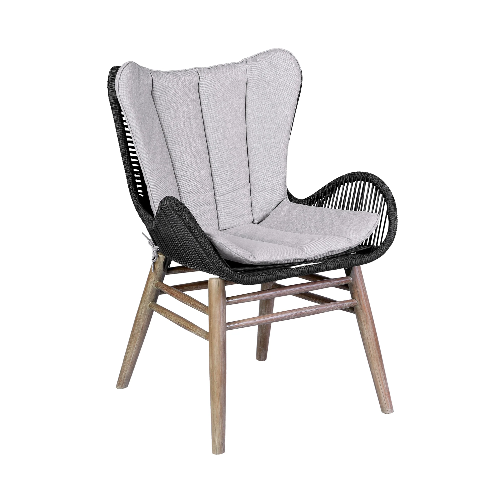 Sydney and Fanny 5 Piece Outdoor Patio Dining Set in Light Eucalyptus Wood with Charcoal Rope and Grey Cushions By Armen Living - Image 3