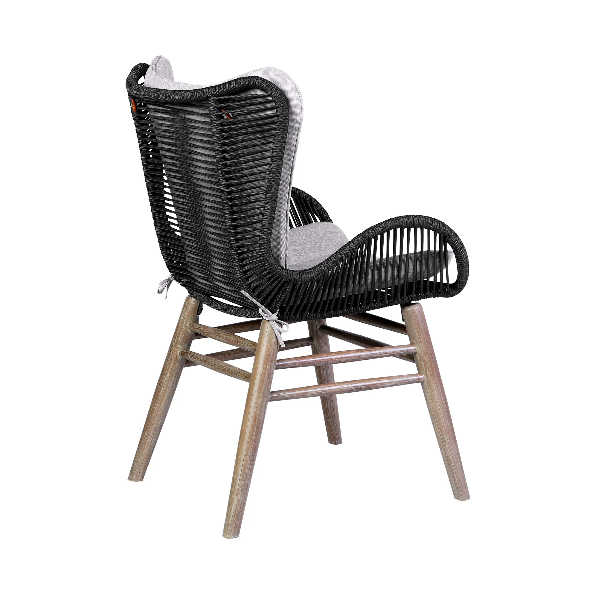 Sydney and Fanny 5 Piece Outdoor Patio Dining Set in Light Eucalyptus Wood with Charcoal Rope and Grey Cushions By Armen Living - Image 4
