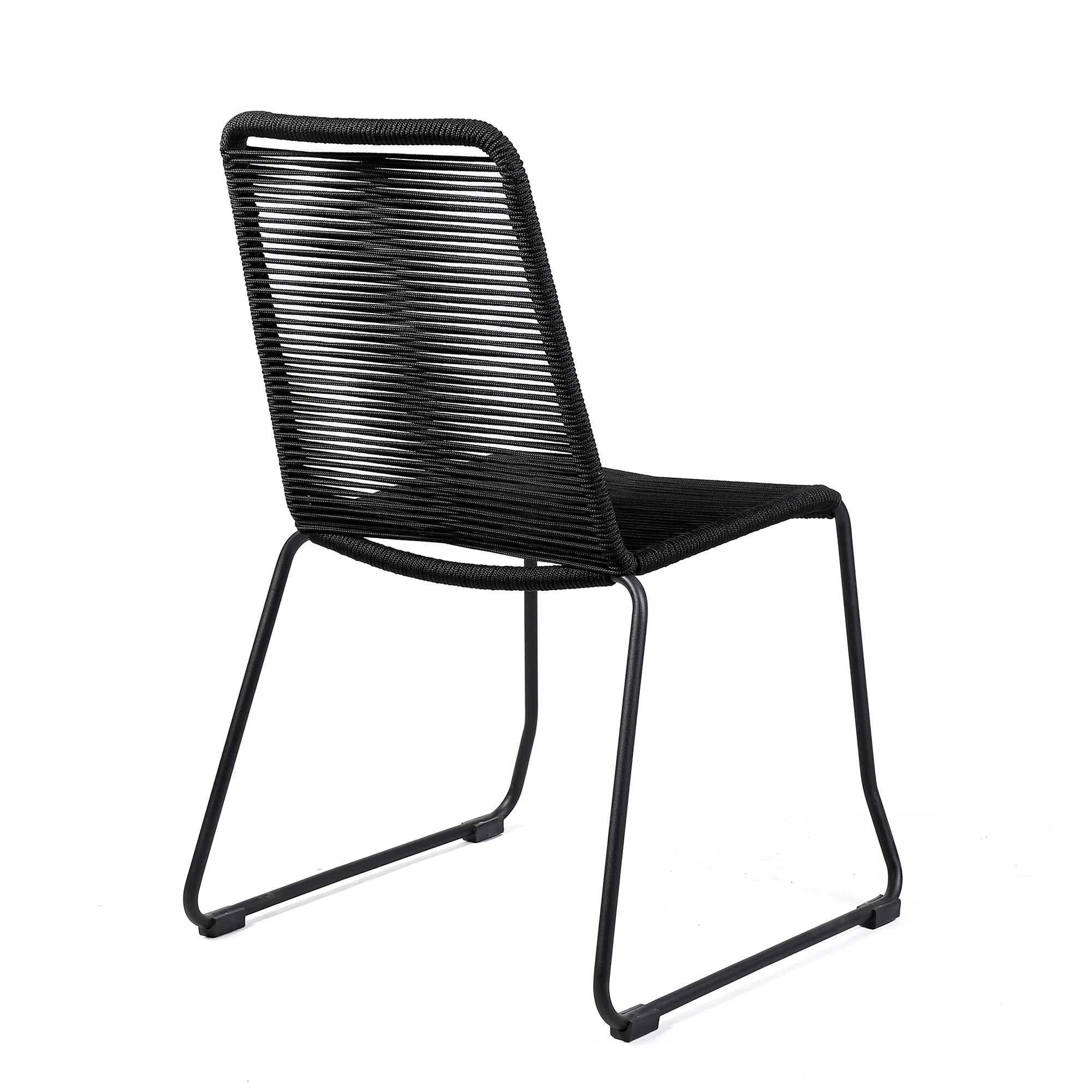 Sydney and Shasta 3 Piece Outdoor Patio 36" Dining Set in Black Eucalyptus Wood and Black Rope By Armen Living - Image 4