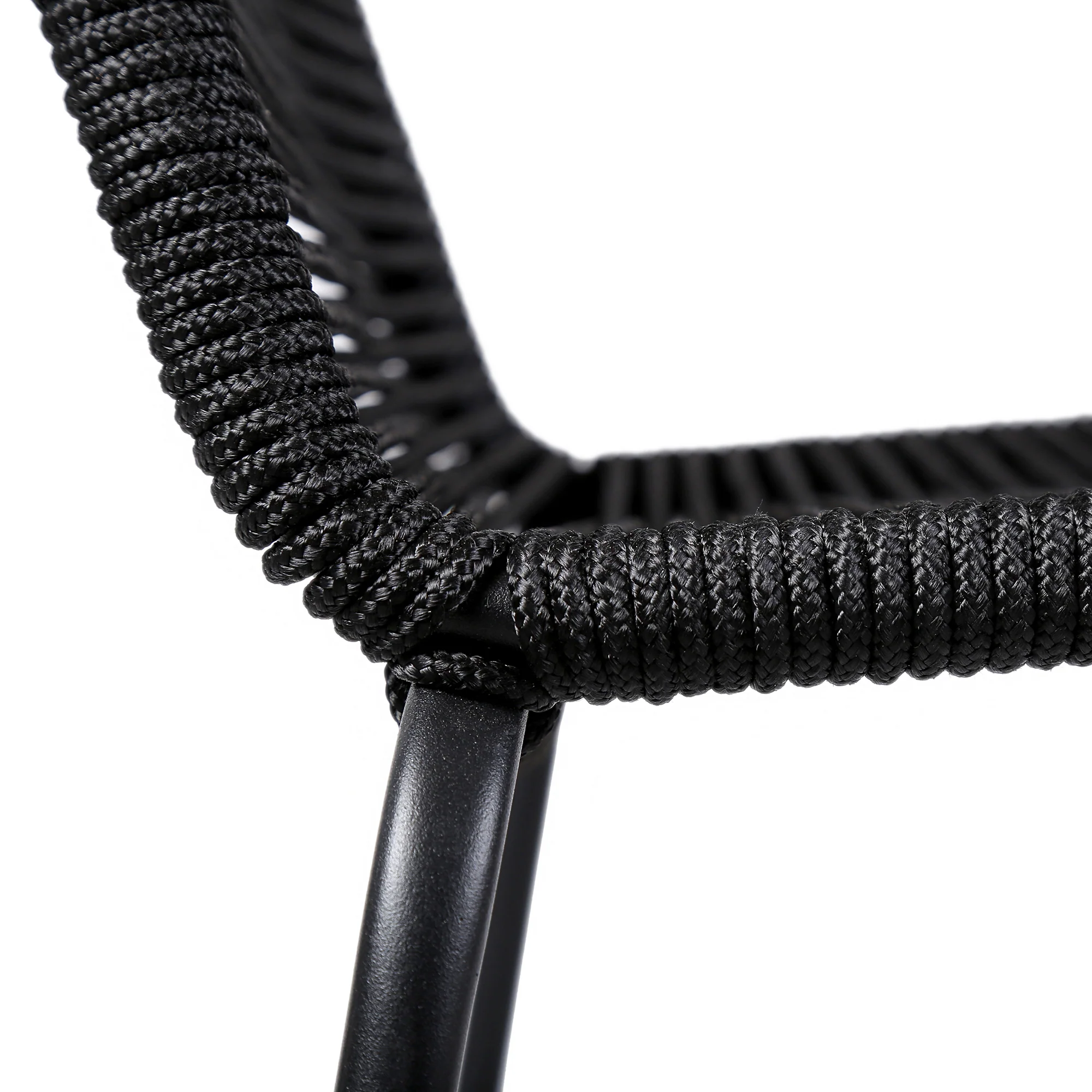 Sydney and Shasta 5 Piece Patio Outdoor Dining Set in Black Rope with Black Eucalyptus Wood By Armen Living - Image 7