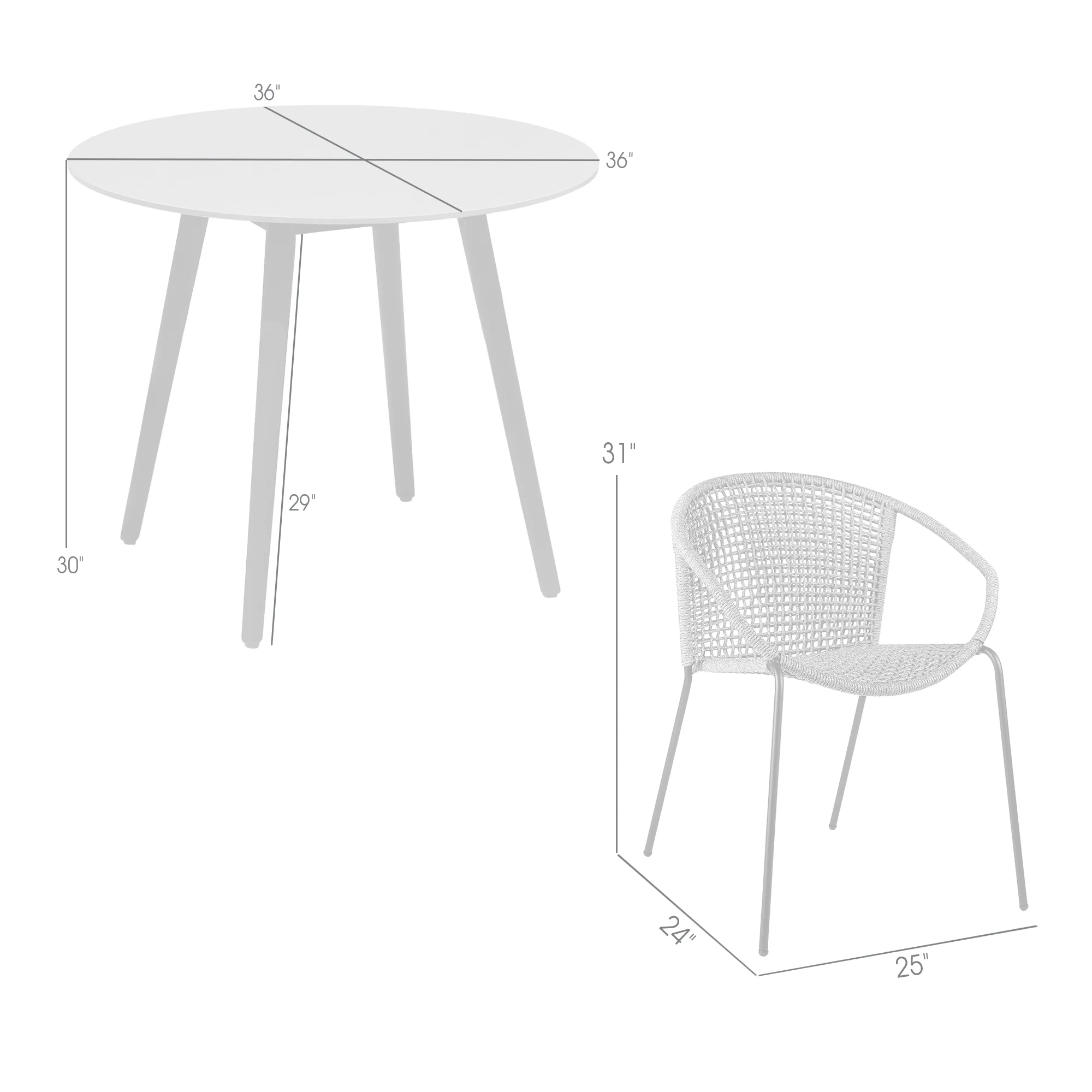 Sydney and Snack 3 Piece Outdoor Patio 36" Dining Set in Black Eucalyptus Wood and Black Rope By Armen Living - Image 19
