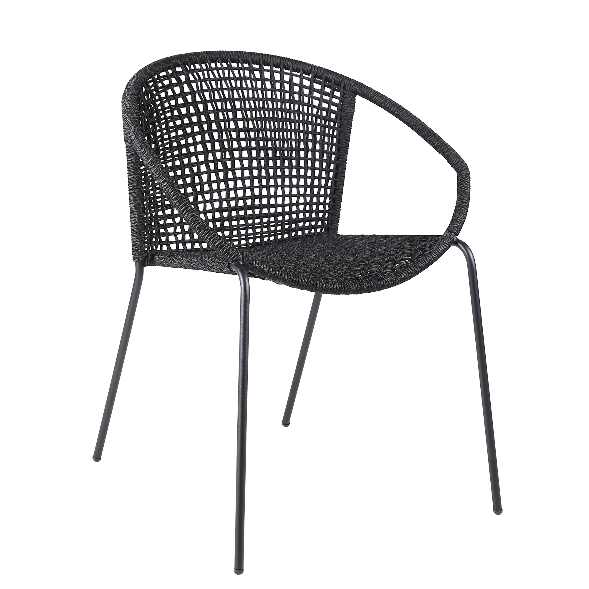 Sydney and Snack 5 Piece Outdoor Patio Dining Set in Black Rope with Black Eucalyptus Wood By Armen Living - Image 3