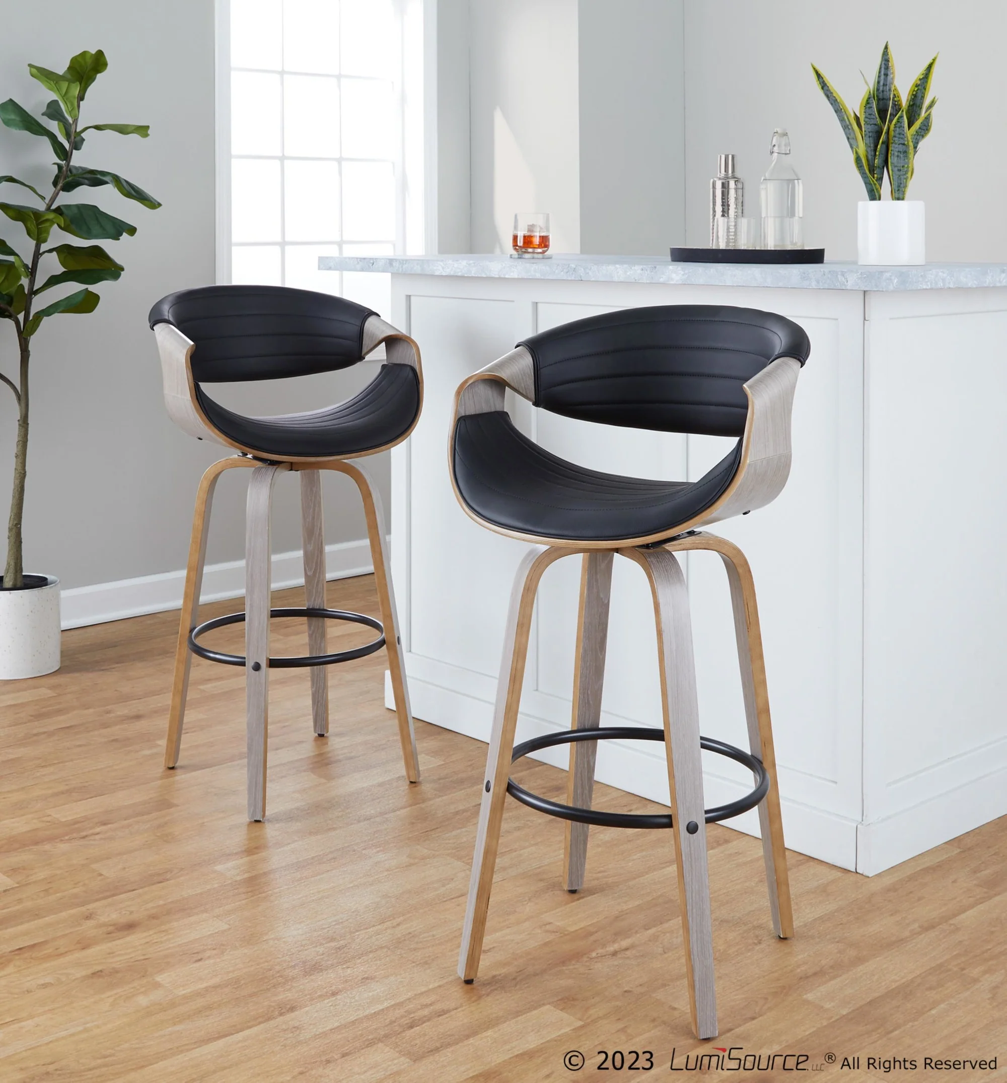 Symphony 30" Fixed-Height Barstool - Set of 2 By LumiSource - B30-SYMPPU-GRTZQ2 LGYLGYBK2