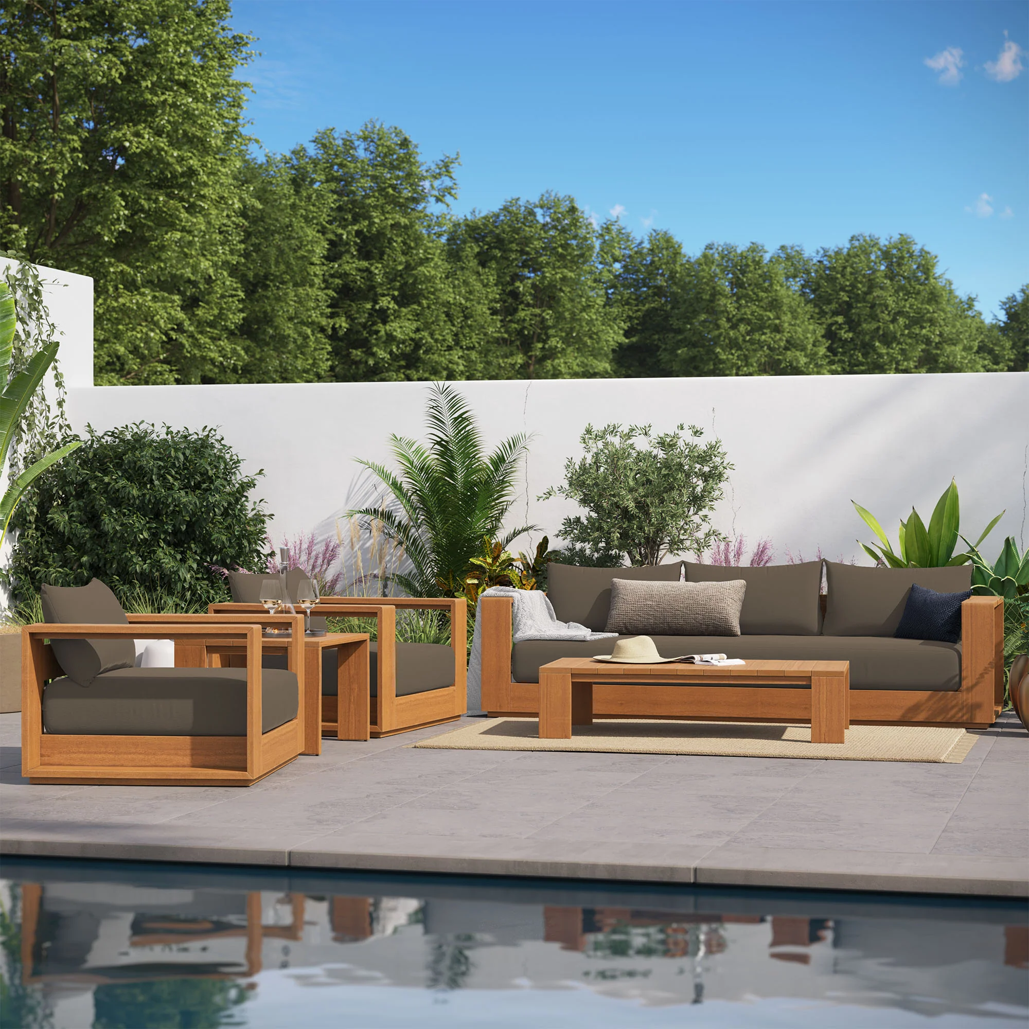 Tahoe 5-Piece Outdoor Patio Acacia Wood Furniture Set by Modway