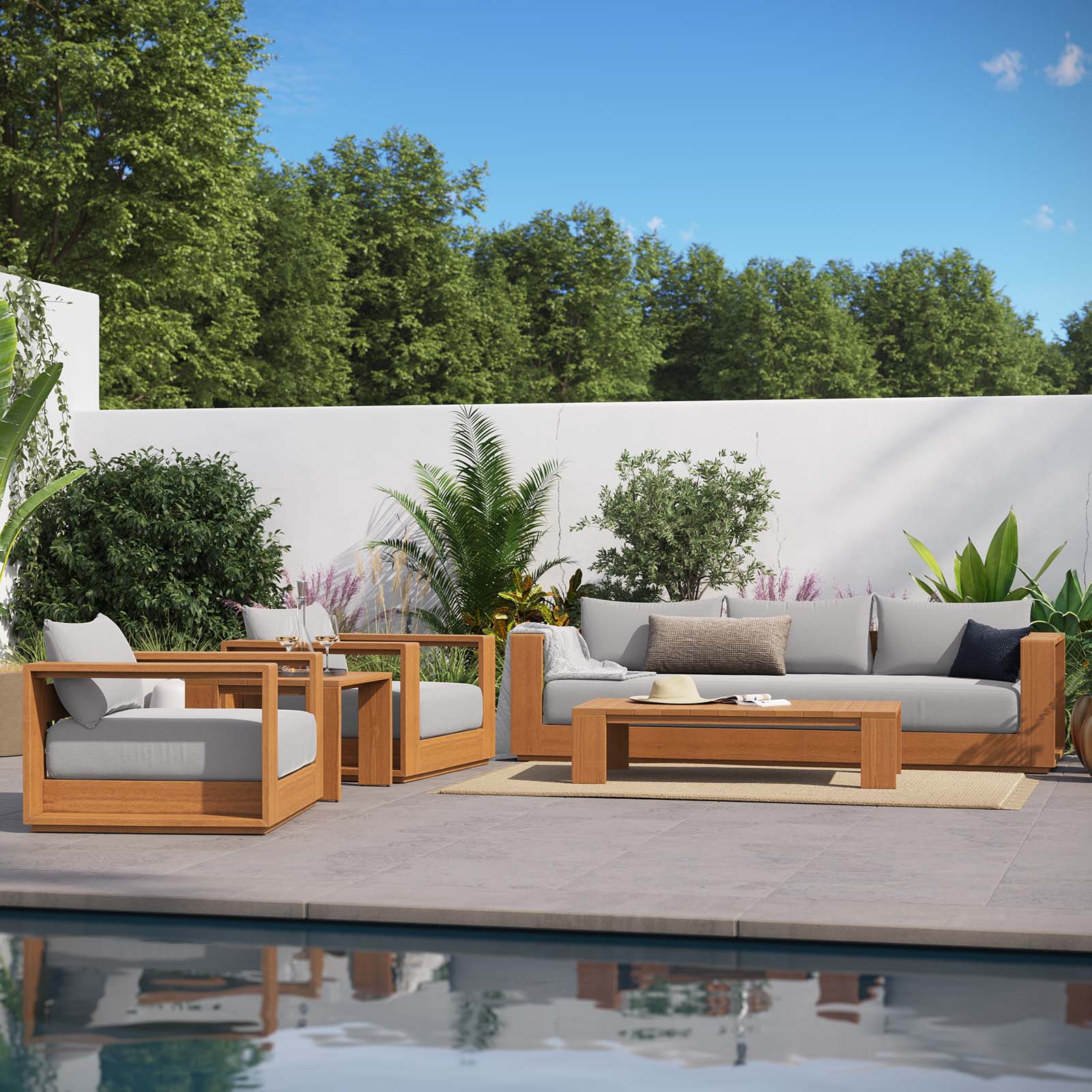 Tahoe Outdoor Patio Acacia Wood 5-Piece Furniture Set By Modway - EEI-6801