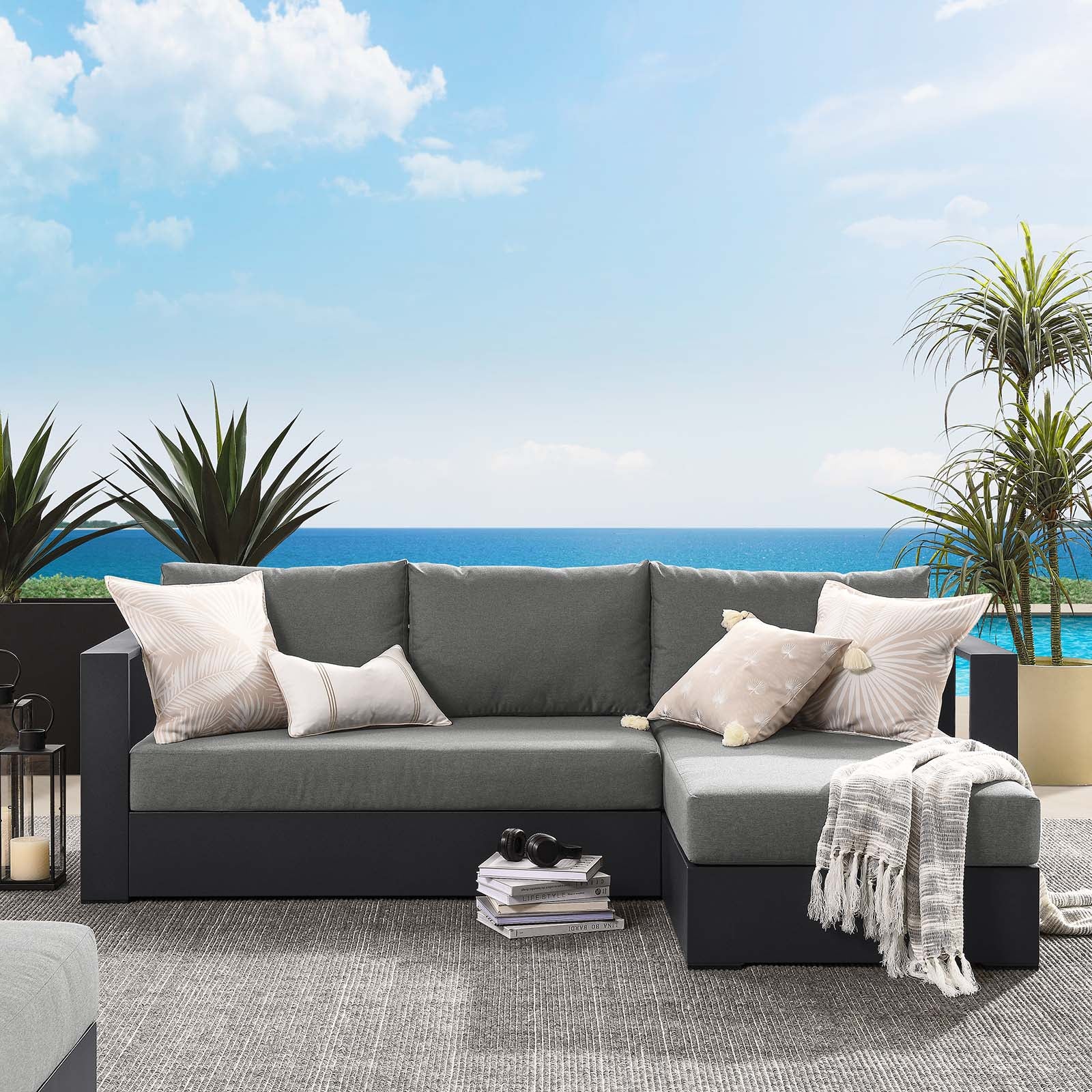 Tahoe Outdoor Patio Powder-Coated Aluminum 2-Piece Right-Facing Chaise Sectional Sofa Set By Modway - EEI-6669