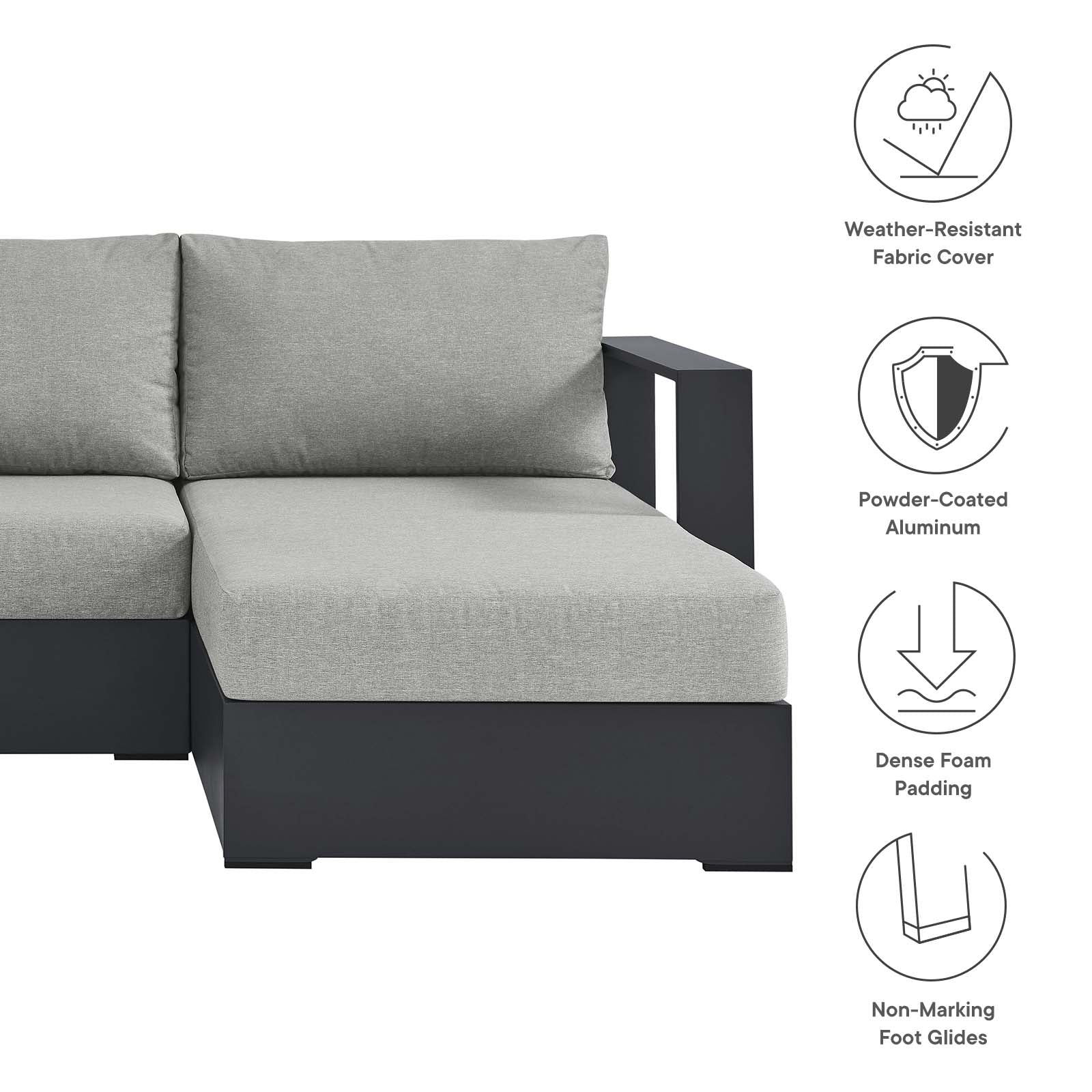 Tahoe Outdoor Patio Powder-Coated Aluminum 2-Piece Right-Facing Chaise Sectional Sofa Set By Modway - EEI-6669 - Image 10
