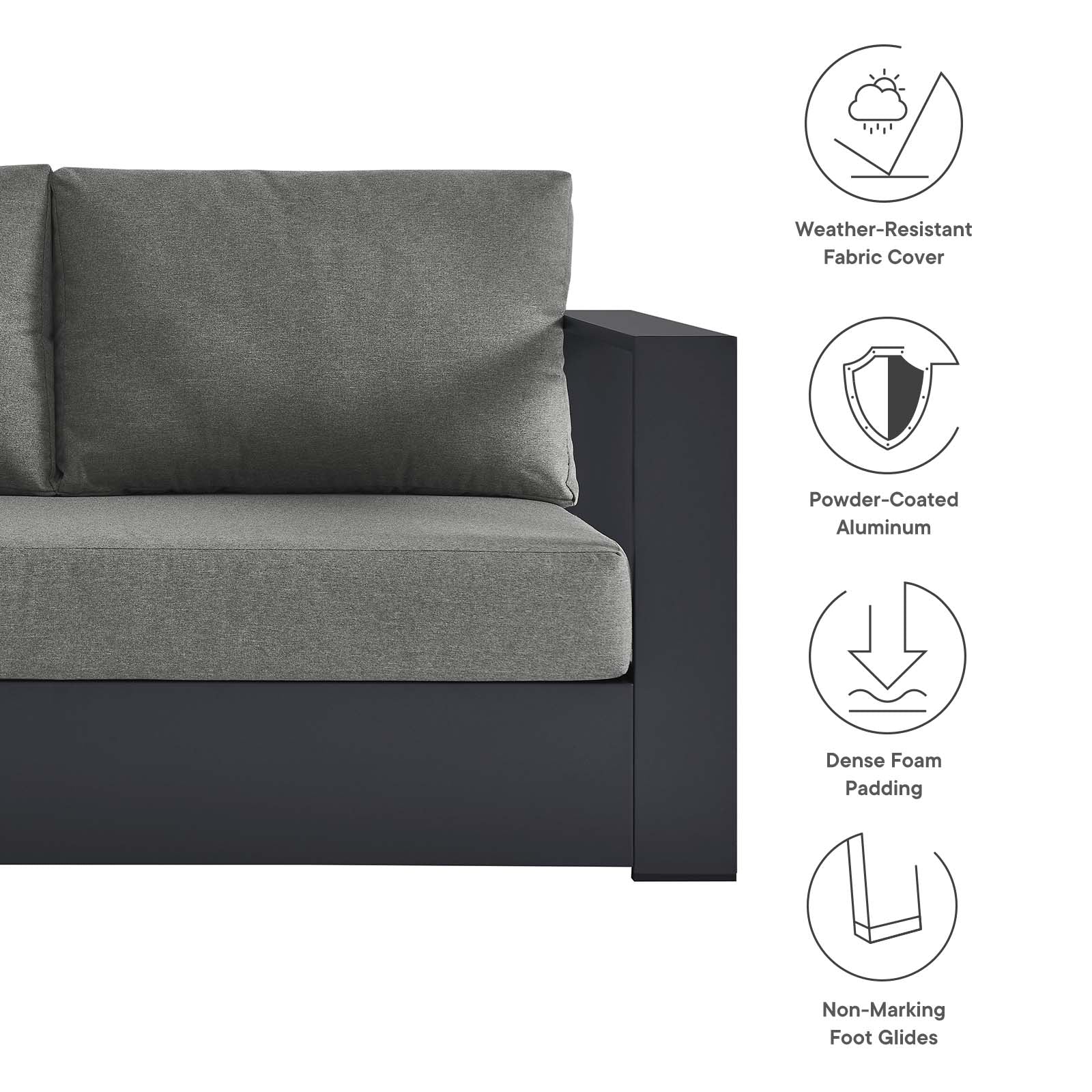 Tahoe Outdoor Patio Powder-Coated Aluminum 3-Piece Sectional Sofa Set By Modway - EEI-6668 - Image 4