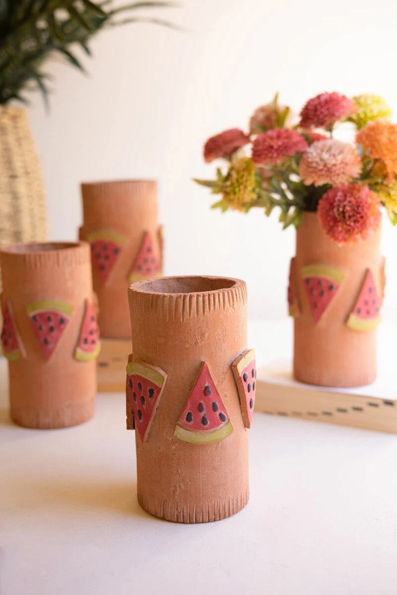 Tall Clay Watermelon Vase By Kalalou - Image 2