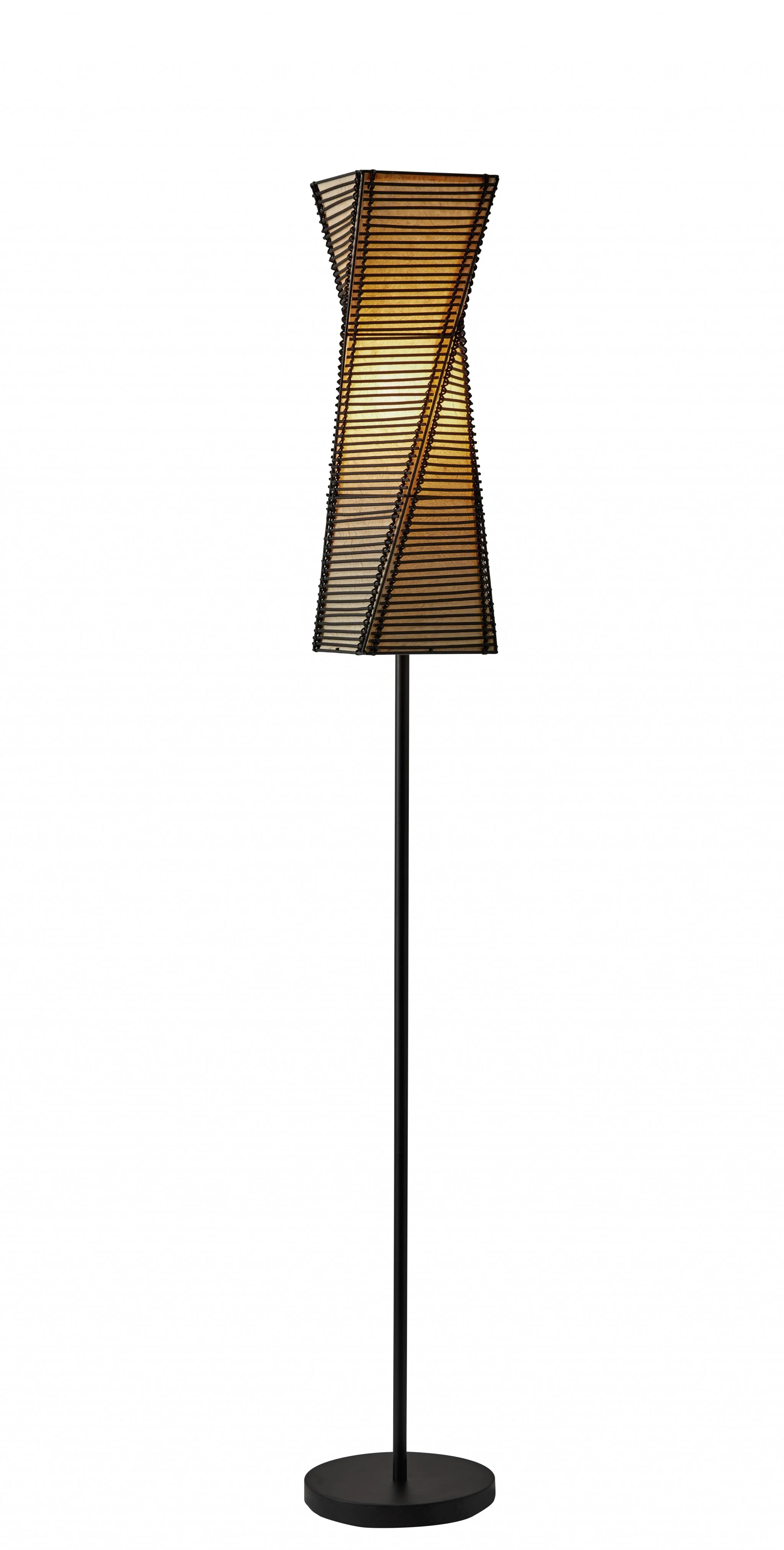 Tall Sculptural Twist Floor Lamp with Black Cane Stick And Natural Paper Shade By Homeroots