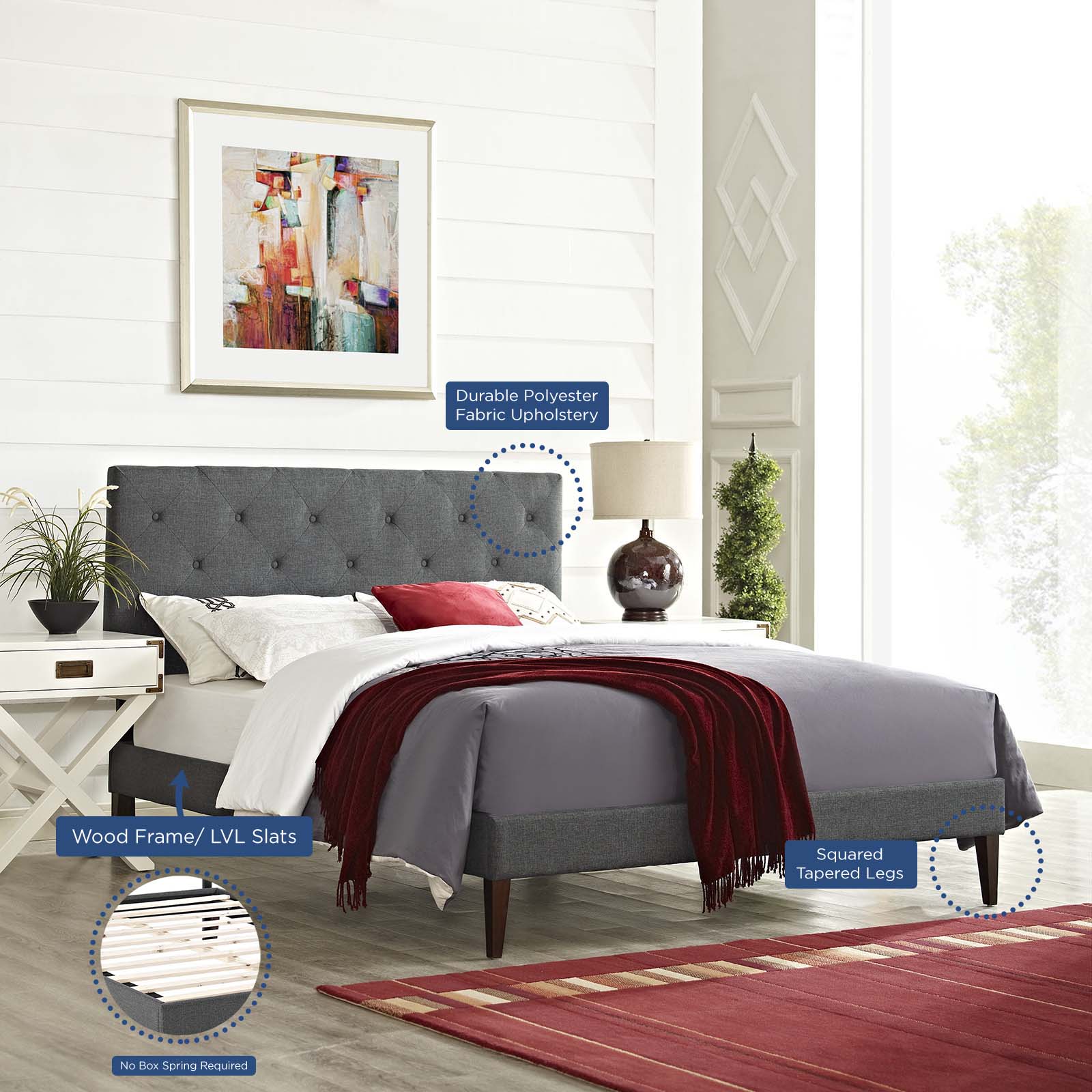 Tarah King Fabric Platform Bed with Squared Tapered Legs By Modway - MOD-5989 - Image 6