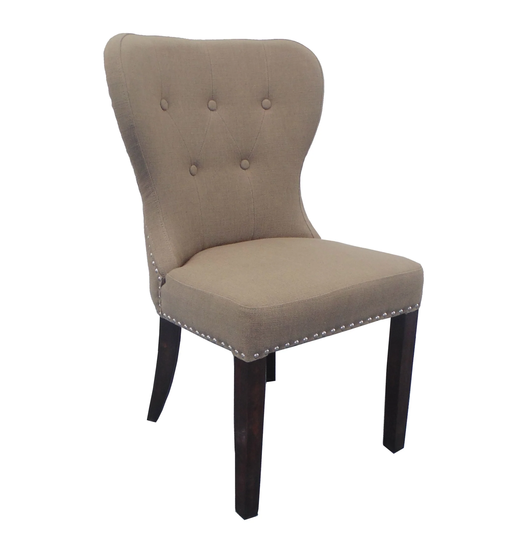 Taupe And Dark Brown Linen Tufted Side Chair By Homeroots