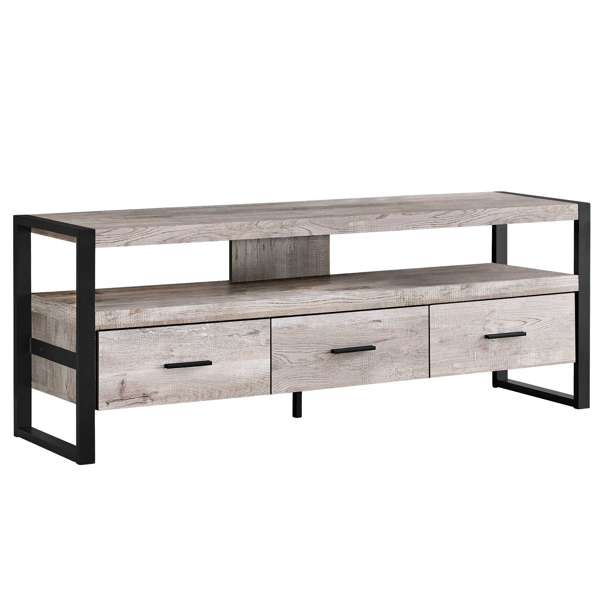 Taupe Black Particle Board Hollow Core Metal TV Stand with 3 Drawers By Homeroots