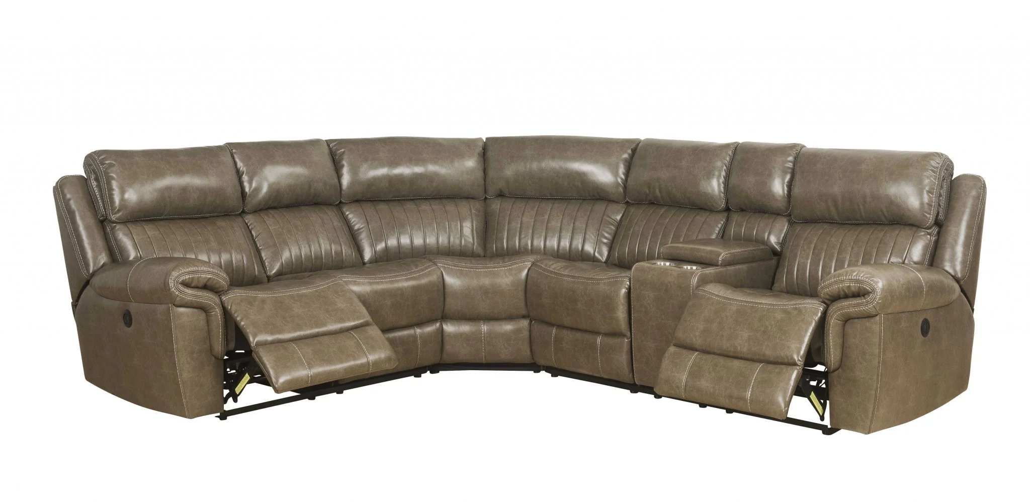 Taupe Leather-Gel Upholstery Metal Reclining Mechanism Sectional Sofa (Power Motion) By Homeroots